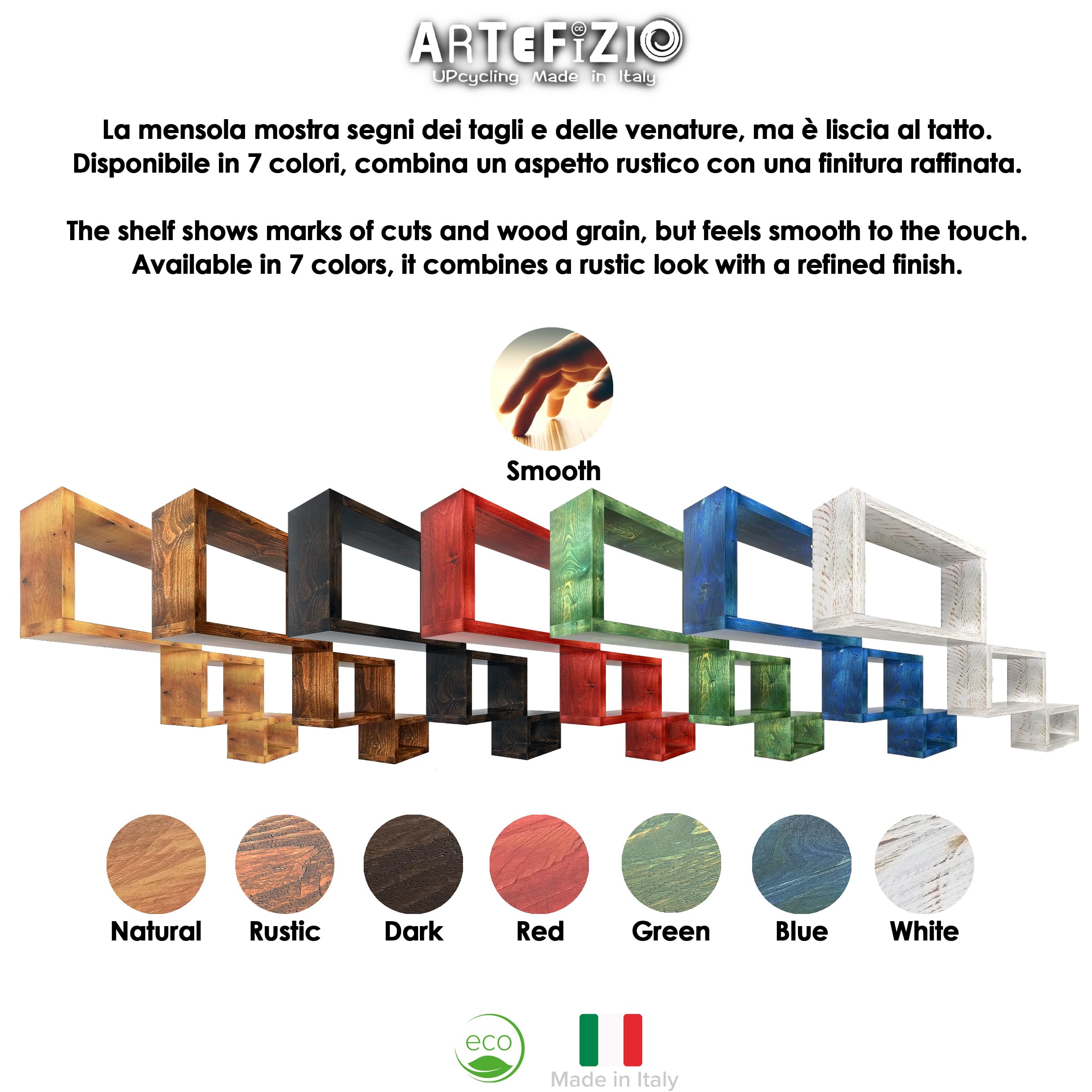 Kit di Mensole Sospese a Cubo in Legno Massello, Ripiani Artigianali, 7 Colori, 3 Dimensioni, Arredamento Bagno, Cucina, Camera da Letto, Ufficio, Made in Italy (Green)