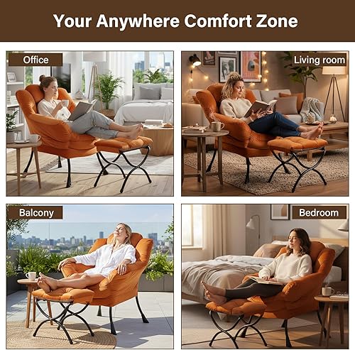 Miniatura 25 de Welnow Silla Lazy con otomana, moderna silla de descanso con reposabrazos y un bolsillo lateral, sillón para sofá de ocio, sillón de lectura