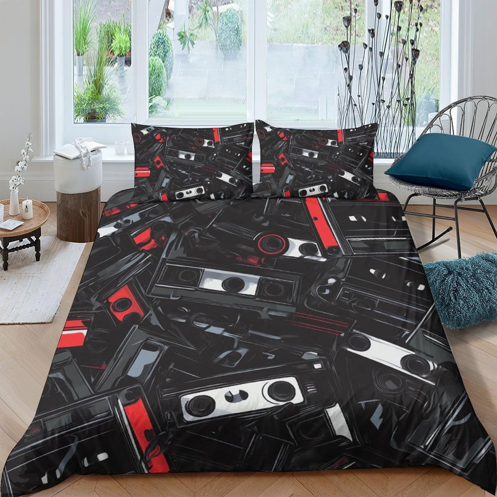Ctjqhvkz Style-5 3D Printed Cassette Tape Fitted Sheet Microfiber Retro Music Bed Cover For Bedroom Guest Room Easy Care Decor Single（135X200cm）