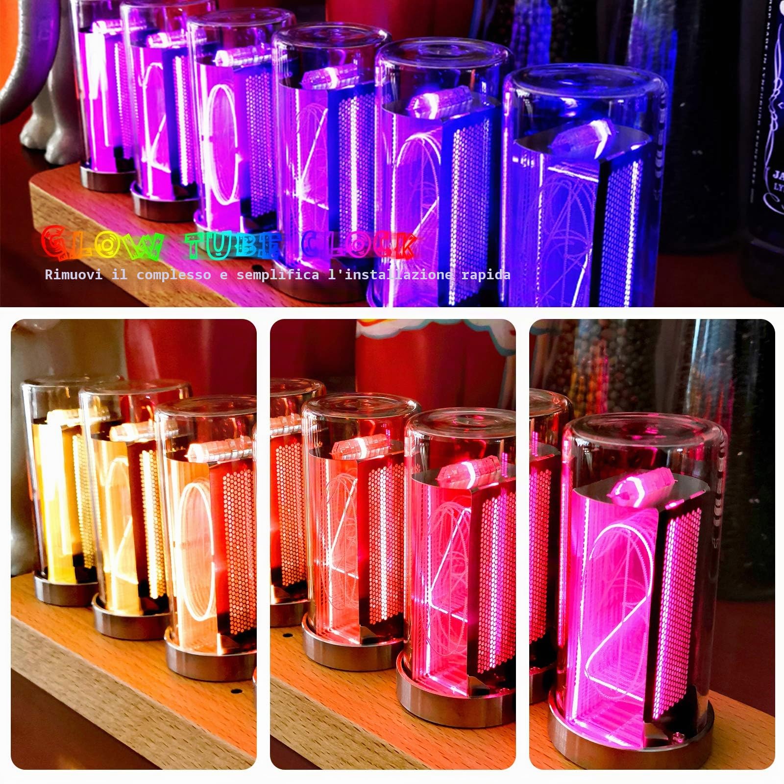 Nixie Orologio tubolare a LED digitale, con calendario, doppio materiale LED, presa USB di tipo C, ideale per amanti, fidanzati, Natale, compleanno