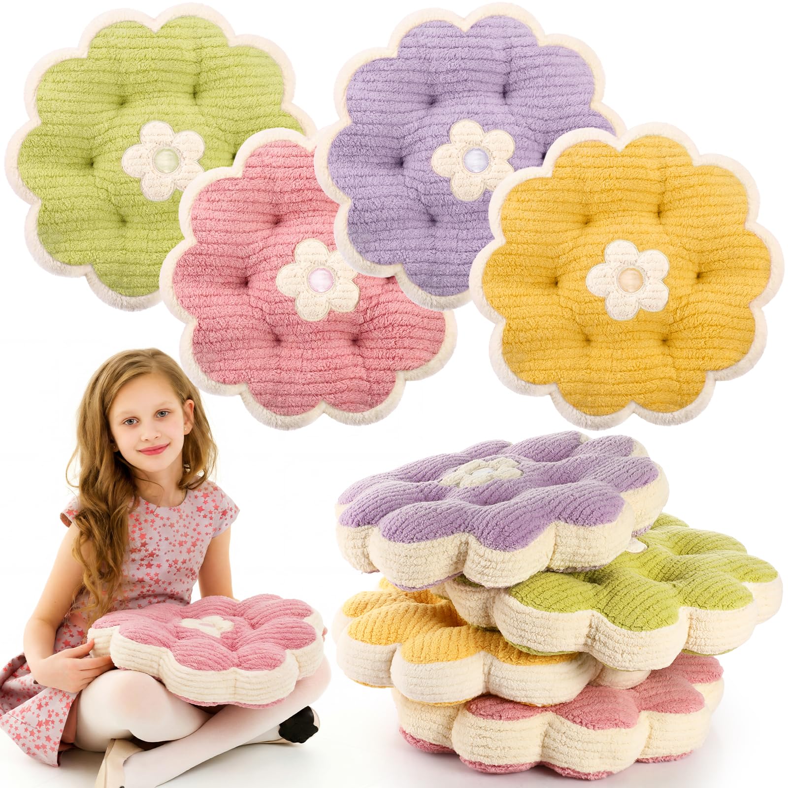Reginary 4 Pcs Flower Floor Pillow Cushion Kid, Petals, Colorful, 15.75''