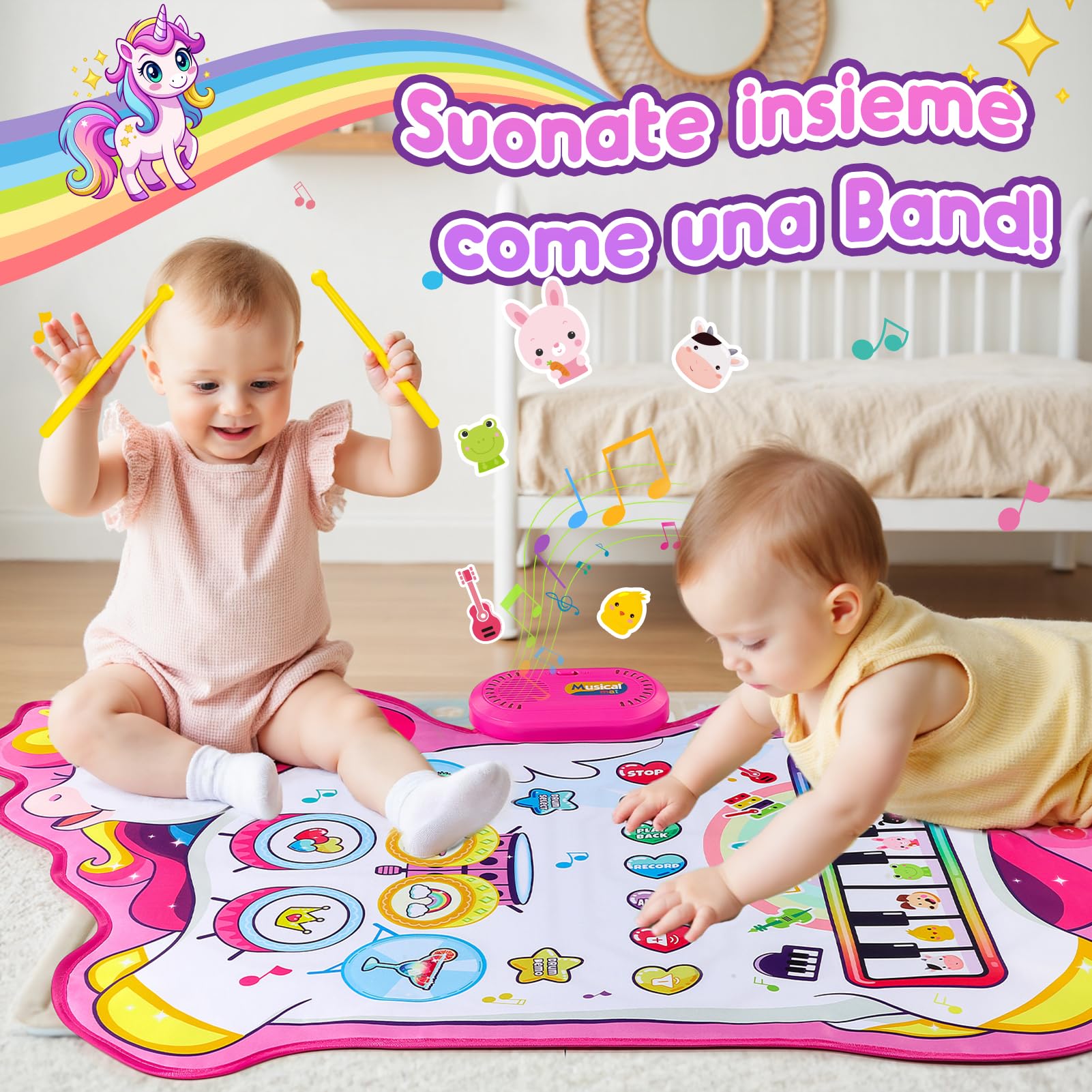 Gralal Giochi Bambina 1 2 Anni, Tappeto Musicale 3 in 1 Con 6 Strumenti E Registrazione Unicorno Regalo Giochi Gioco Bambina 1-2 Anno, Giocattoli Interattivi Regalo Bimba 1-3 Anni
