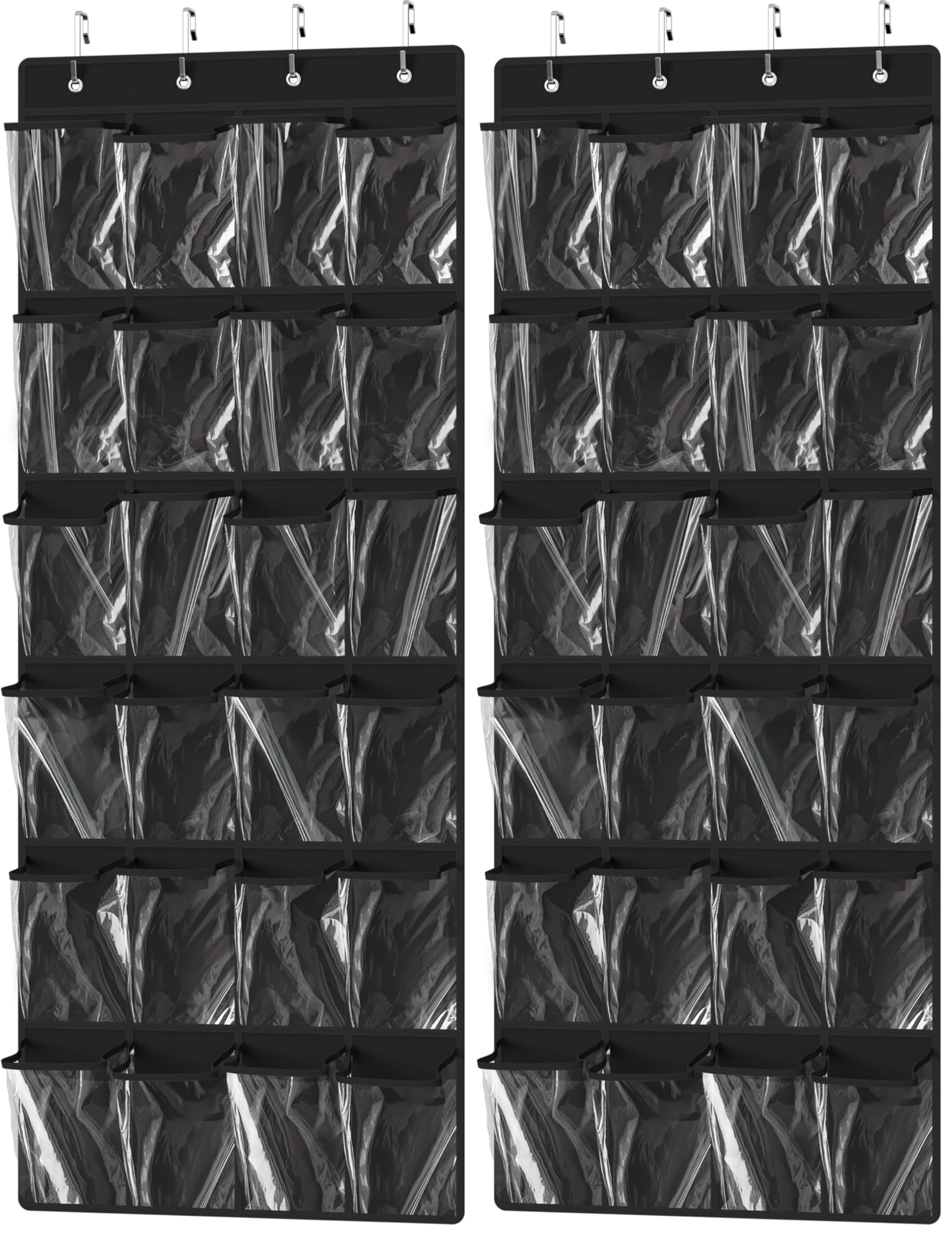 Simple Houseware 24 Pockets Large Clear Pockets Over The Door Hanging Shoe Organizer, Black (56" x 22.5") (Pack of 2)