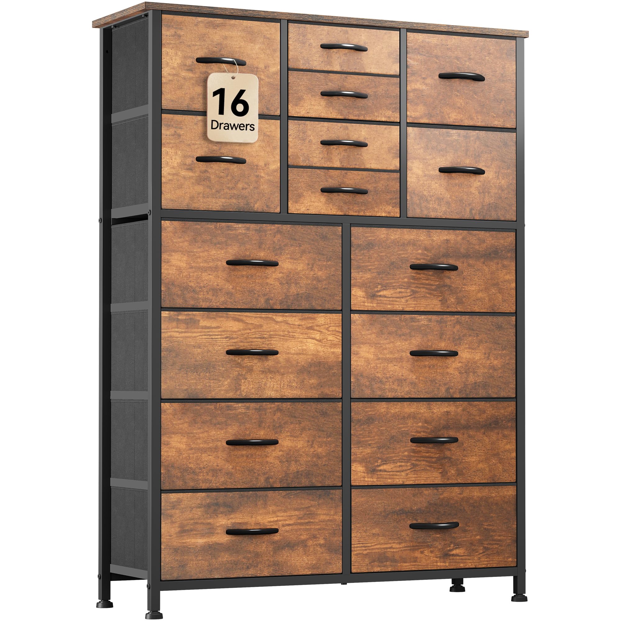 YITAHOME Dresser for Bedroom with 16 Drawers, Large Chest of Drawers, Tall Dressers for Bedroom with Wood Top and Metal Frame