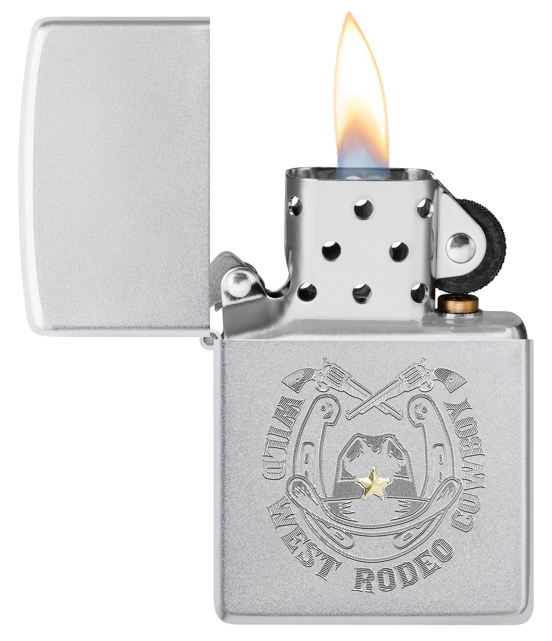 Zippo Windproof Lighter, Wild West Cowboy, Satin Chrome, Rotary Two-Tone, Refillable, Reusable, Windproof Design, Gift Box - Image 3