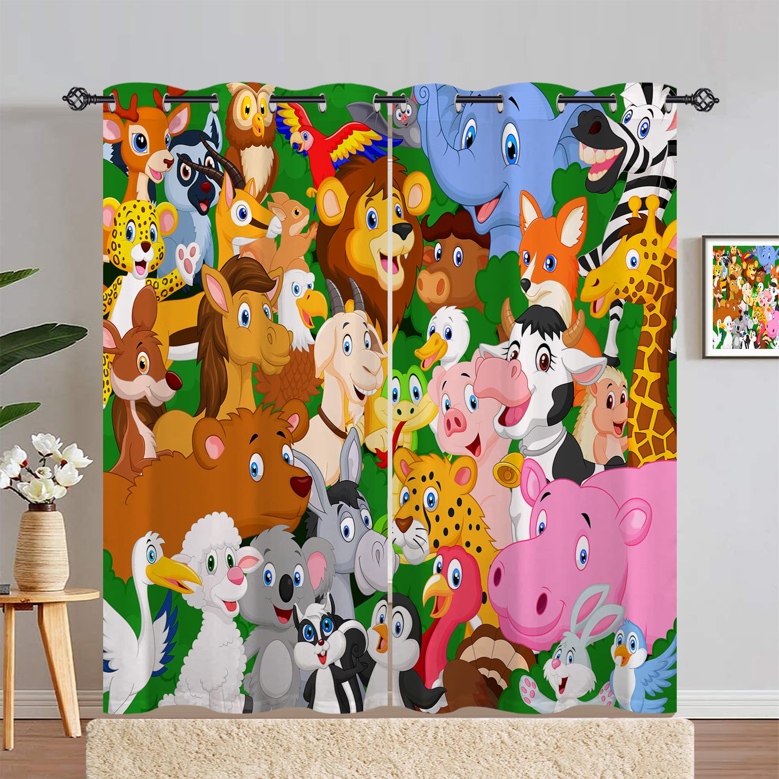 ANHOPE Animal Curtains Eyelet Blackout Thermal Insulated Curtains Jungle Safari Lion Elephant Print Pattern Soft Soundproof Privacy Window Drapes for Kids Bedroom Living Room 46 x 90 Inch 2 Panels