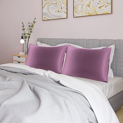 Miniatura 2 de uxcell Paquete de 2 fundas de almohada de satén de seda para cabello y piel, frescas, sedosas, suaves y transpirables, tamaño estándar de 20 x 26