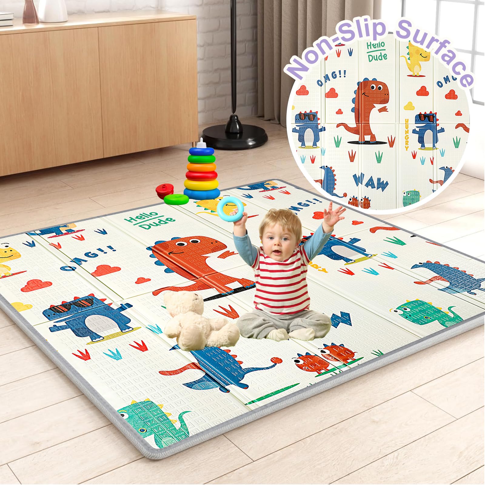 90x90cm Parque Infantil Bebe con Alfombra Bebe,Corralito Bebe con Acolchado Espuma y Malla Transpirable,Parque de Juegos Bebe Plegable con Colchon y Puerta Lateral,Playpen Bebe