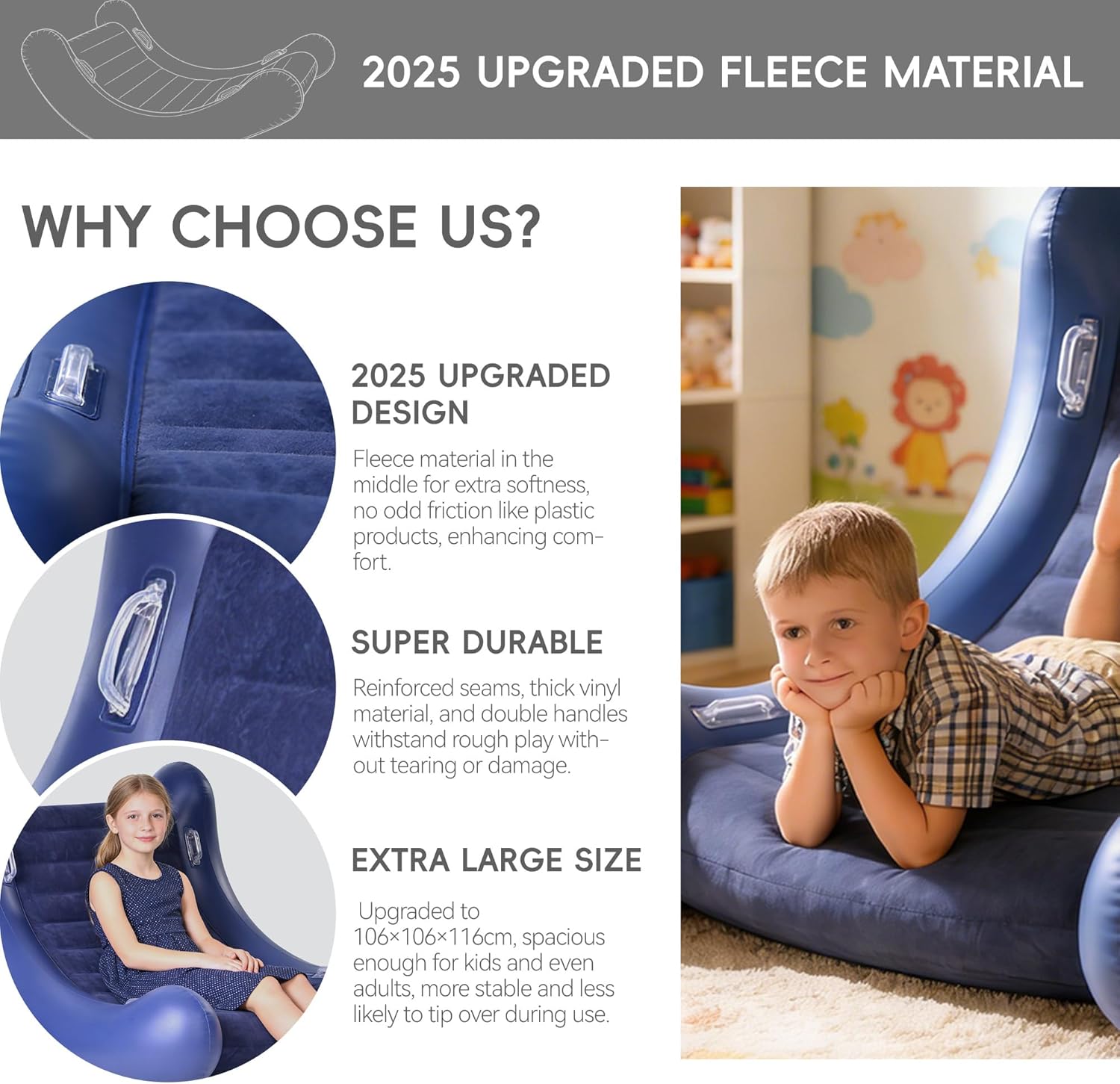 Inflatable Sensory Rocker Chair for Kids | 2025 Upgraded Fleece Material | Durable Portable Sensory Seating for Autism & Special Needs