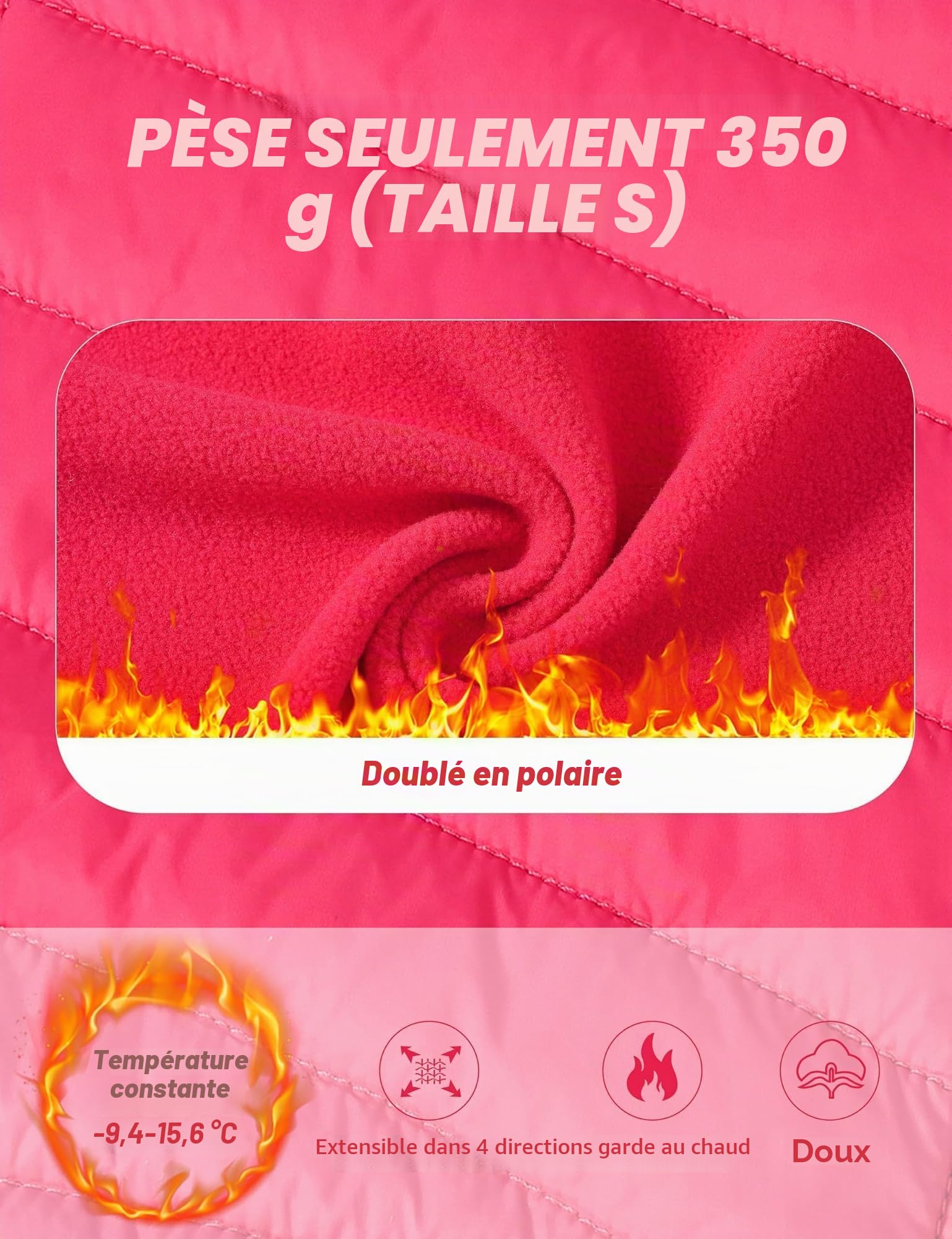 MoFiz Doudoune Femme Legere Veste Matelassée Blouson Veste Polaire Femme Chaude de Sport Randonnée avec Zip