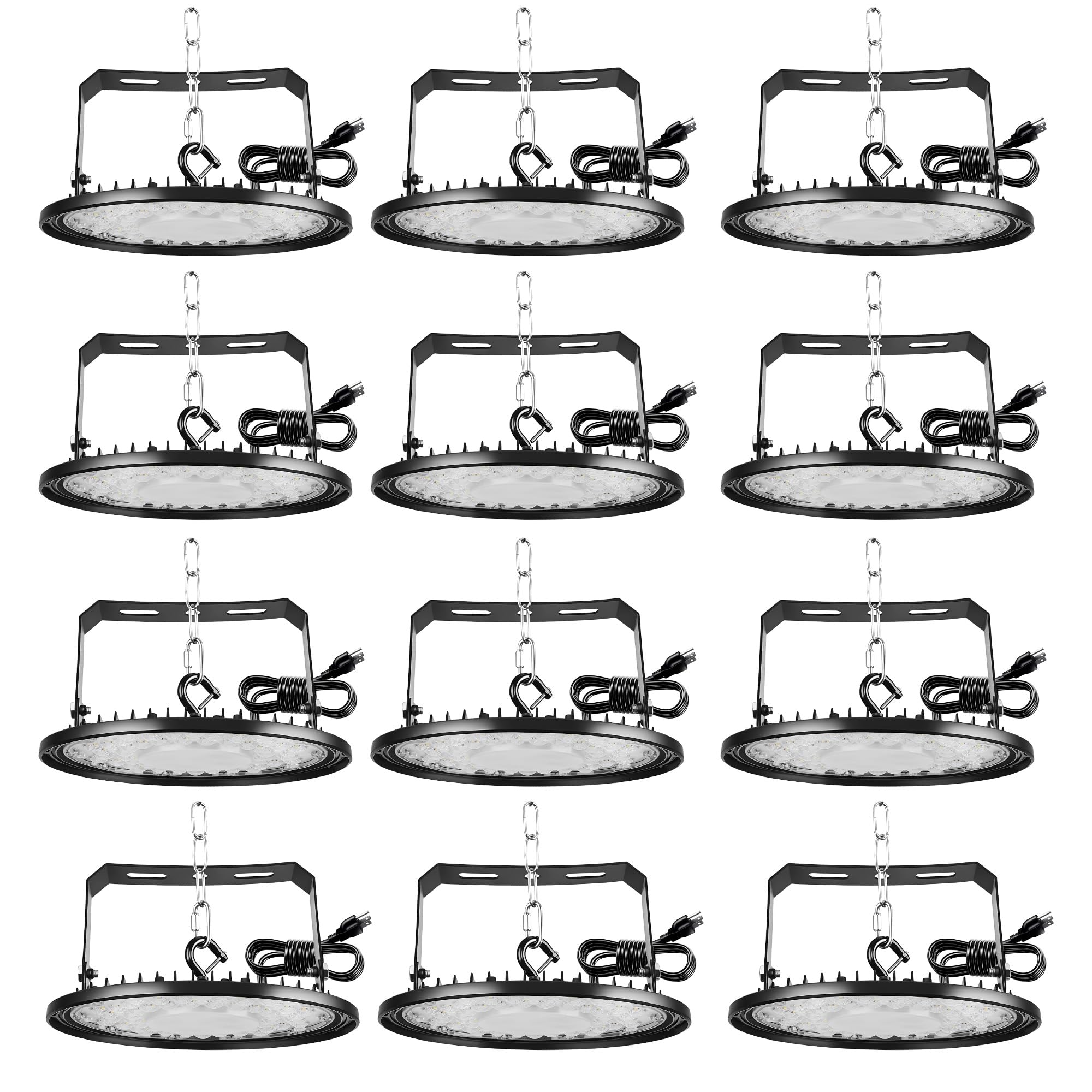 12 Pack UFO LED High Bay Light, 150W LED Shop Lights 25500lm, 5 Foot Cable, US Hook, U Bracket, IP65 Commercial Light, 5000K Garage led Ceiling Lights for Warehouse Factory