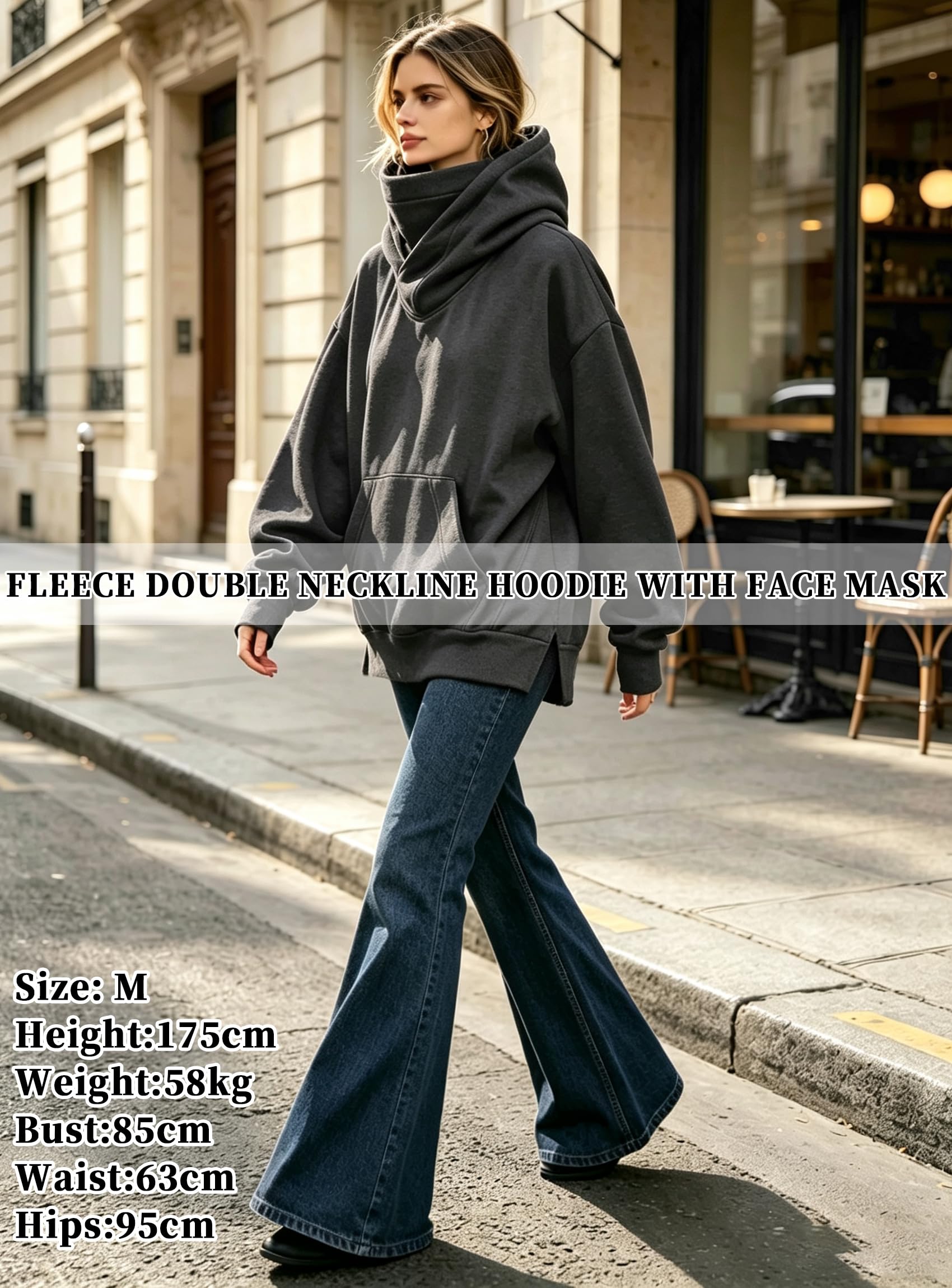 Felpa con Cappuccio in Pile con Sciarpa per Donna, Pullover Oversize Cotone Hoodie Casual Autunno Inverno | Maglione a maniche lunghe con maschera, felpa con cappuccio, casual, urbano, per autunno e inverno
