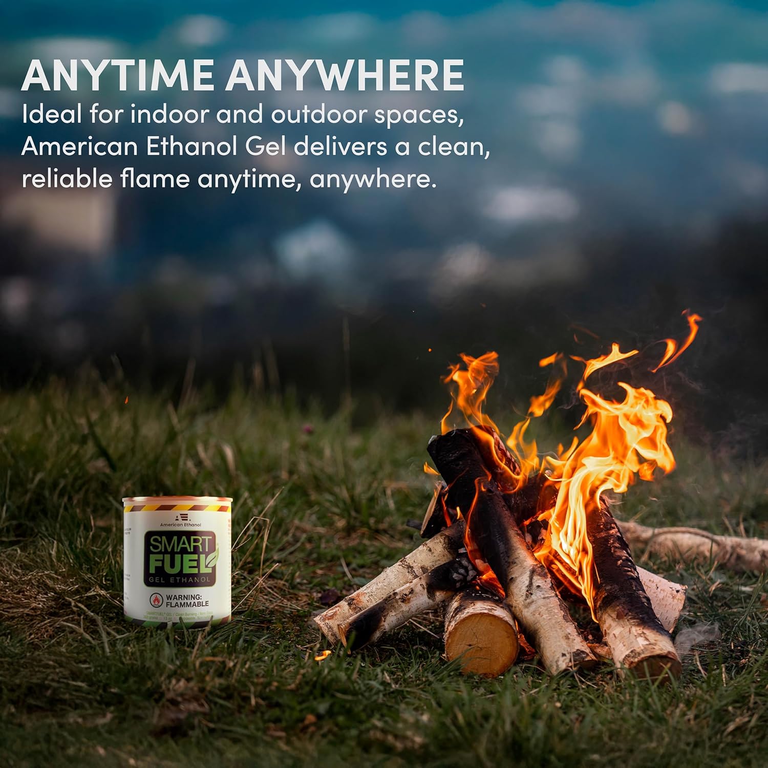 Smart Fuel Bioethanol Gel Fuel Cans – Clean-Burning Bio Ethanol Fireplace Fuel for Indoor & Outdoor Fire Pit, Fireplaces & Tabletop Fire Features – 3 Hour Burn Time - 12 Pack