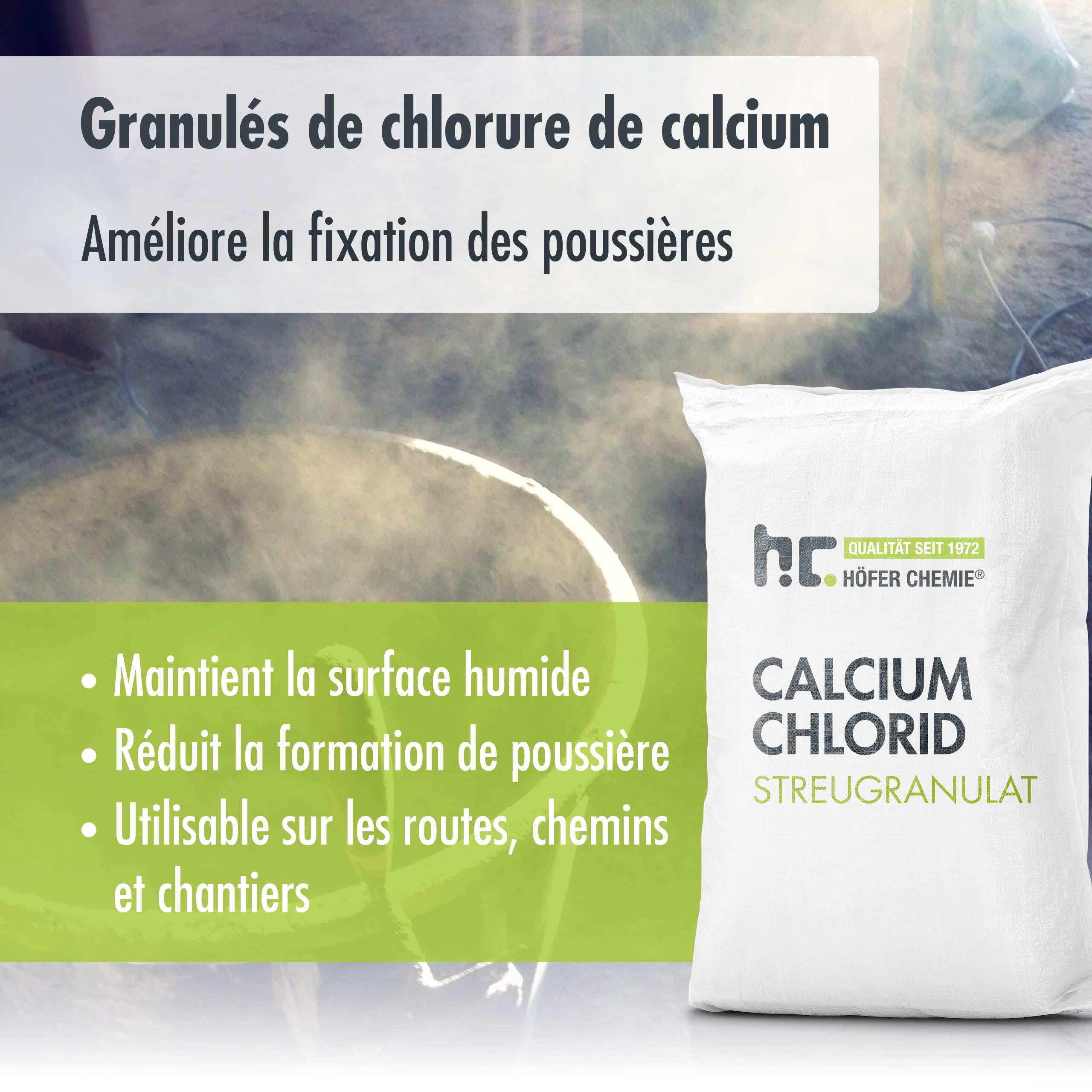 Höfer Chemie® Chlorure de Calcium Polyvalent 2 x 25 KG, Sel de Déneigement et Déshumidificateur – Efficace Jusqu’à -20° C, Écologique et Haute Performance