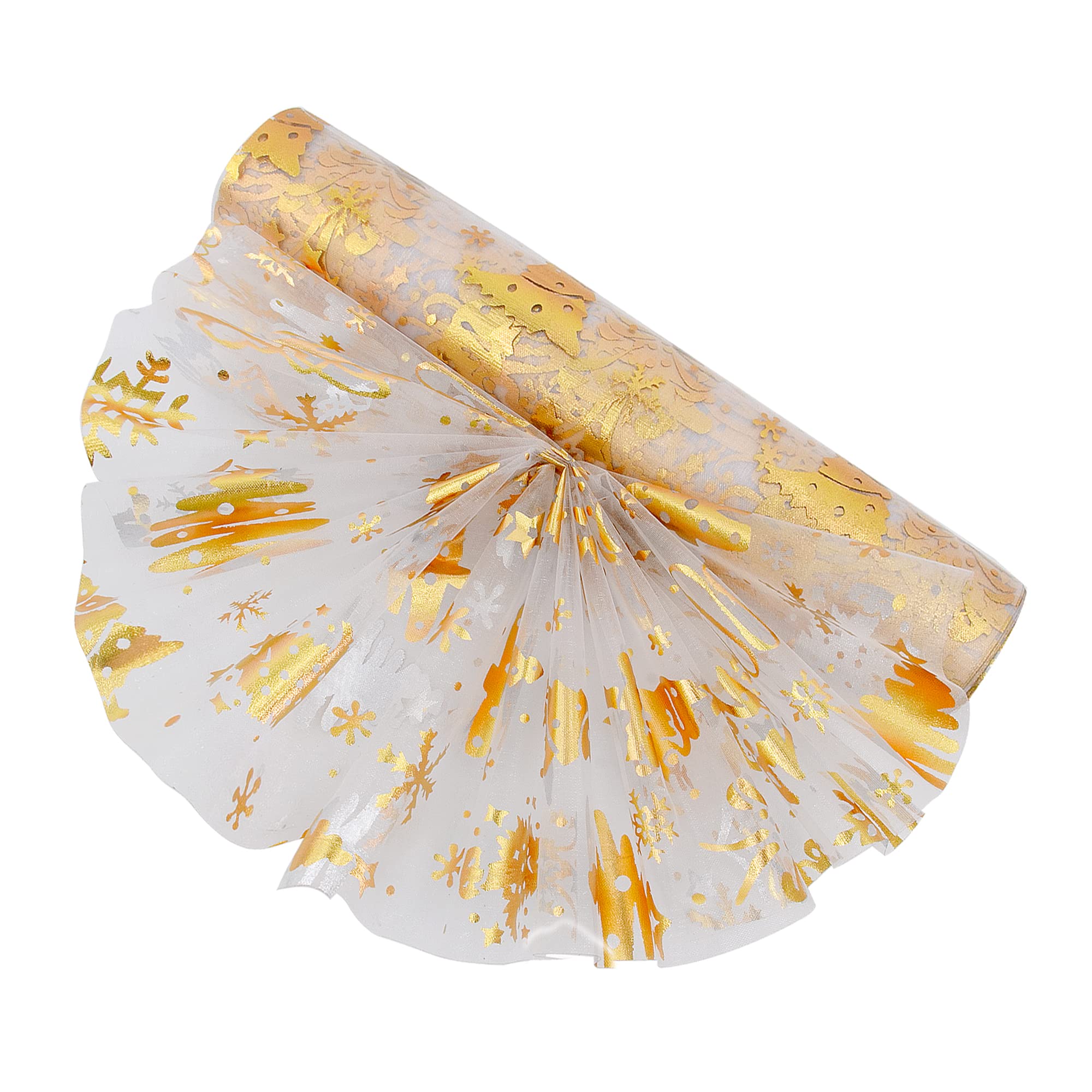 Time to Sparkle 29cm*26m Sheer Organza Roll Sash Fabric Table Runner Sashes Chair Cover Bows Swags Wedding Party - Gold Xmas Tree