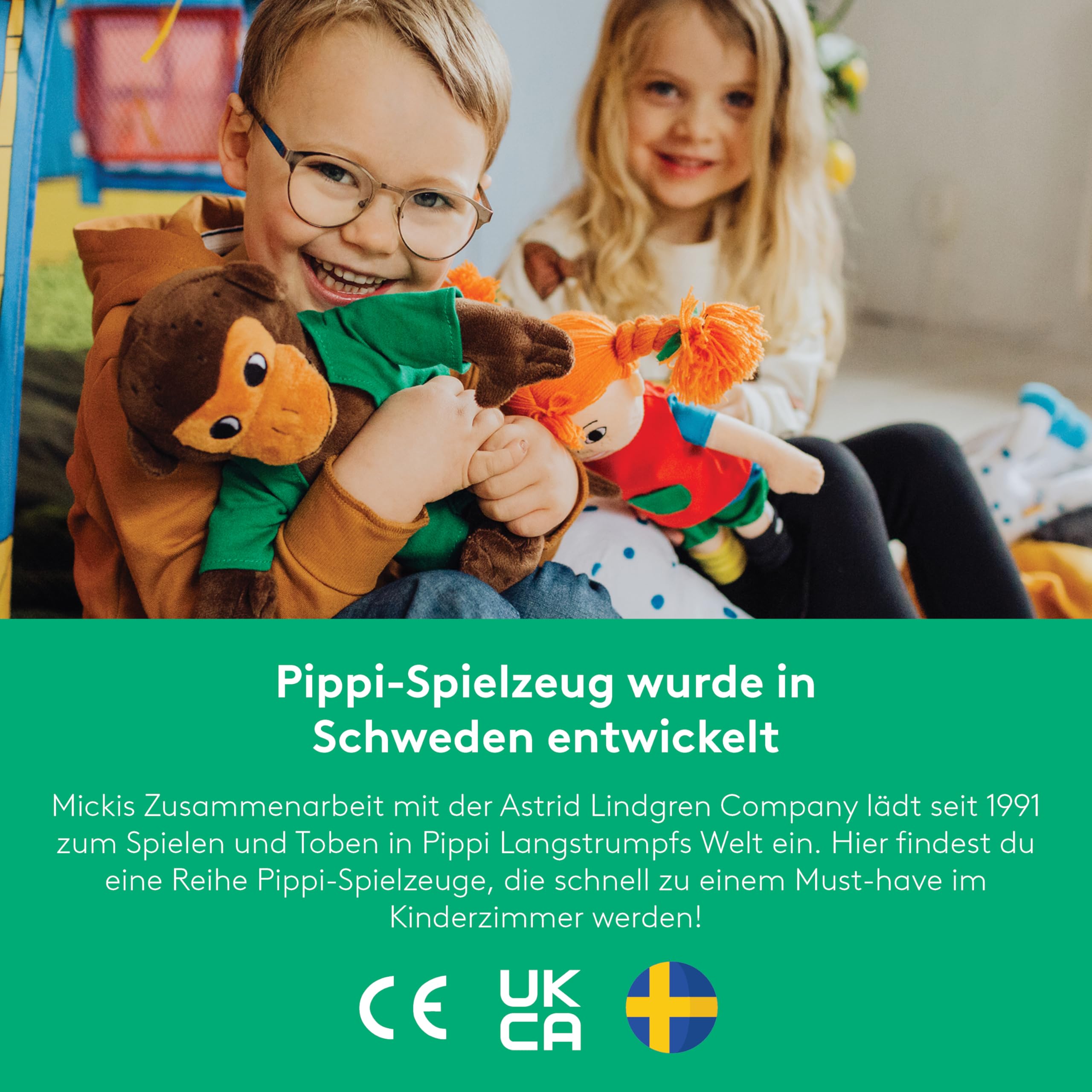 Pippi Langstrumpf Kuscheltier-Set - Mit Pippi Stoffpuppe (20 cm), Herr Nilsson AFFE (16 cm) & Kleiner Onkel Pferd (22 cm) - Offiziell lizenziert, Plüschtier klein für Kinder