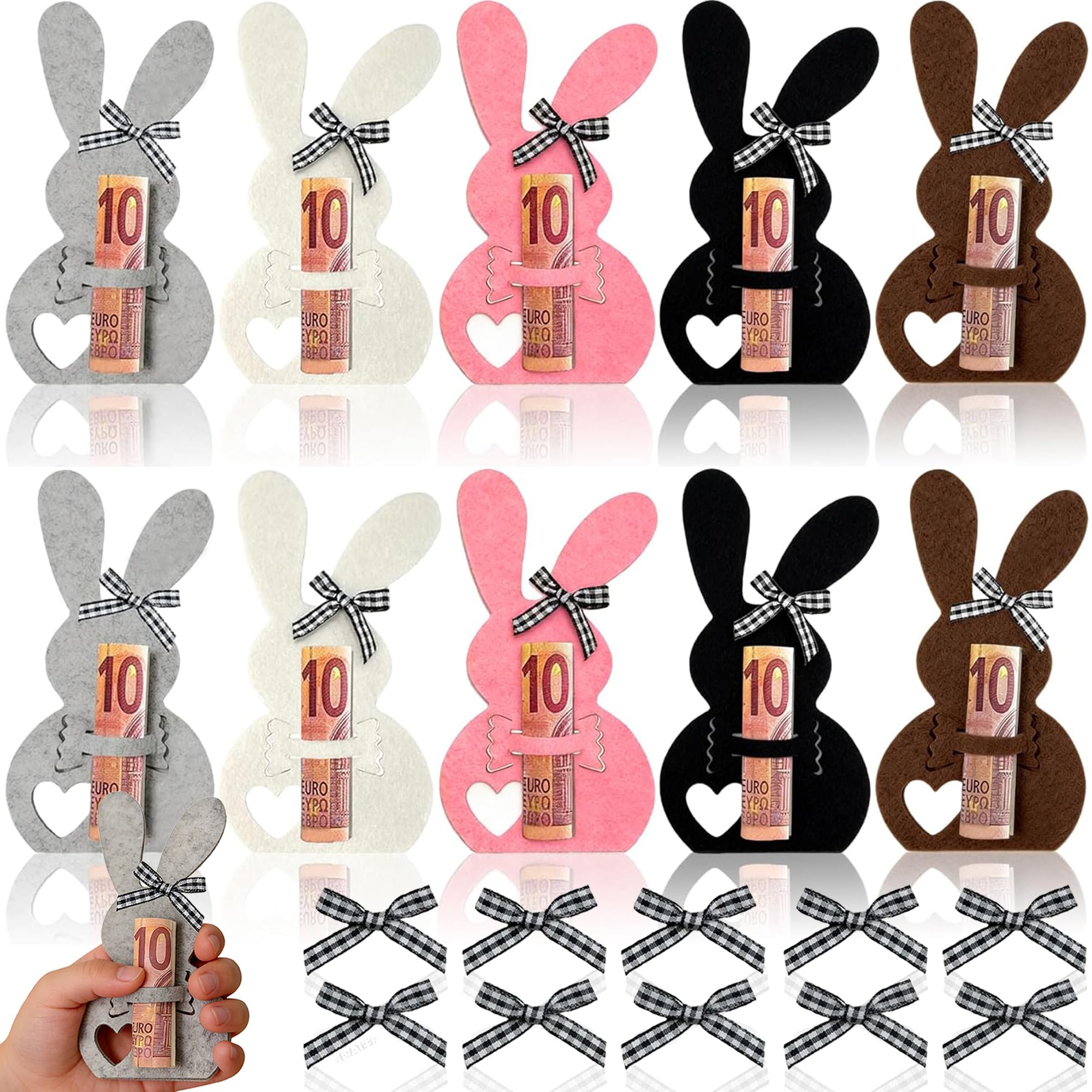 10 Stück Ostern Geldgeschenke Set,Osterhasen Geldgeschenke Verpackung,Osterhasen Geldgeschenk Hüllen,Zum Verpacken Von Oster-Geldscheingeschenken,Kreative Osterdekorationen aus Filz Geldklammern