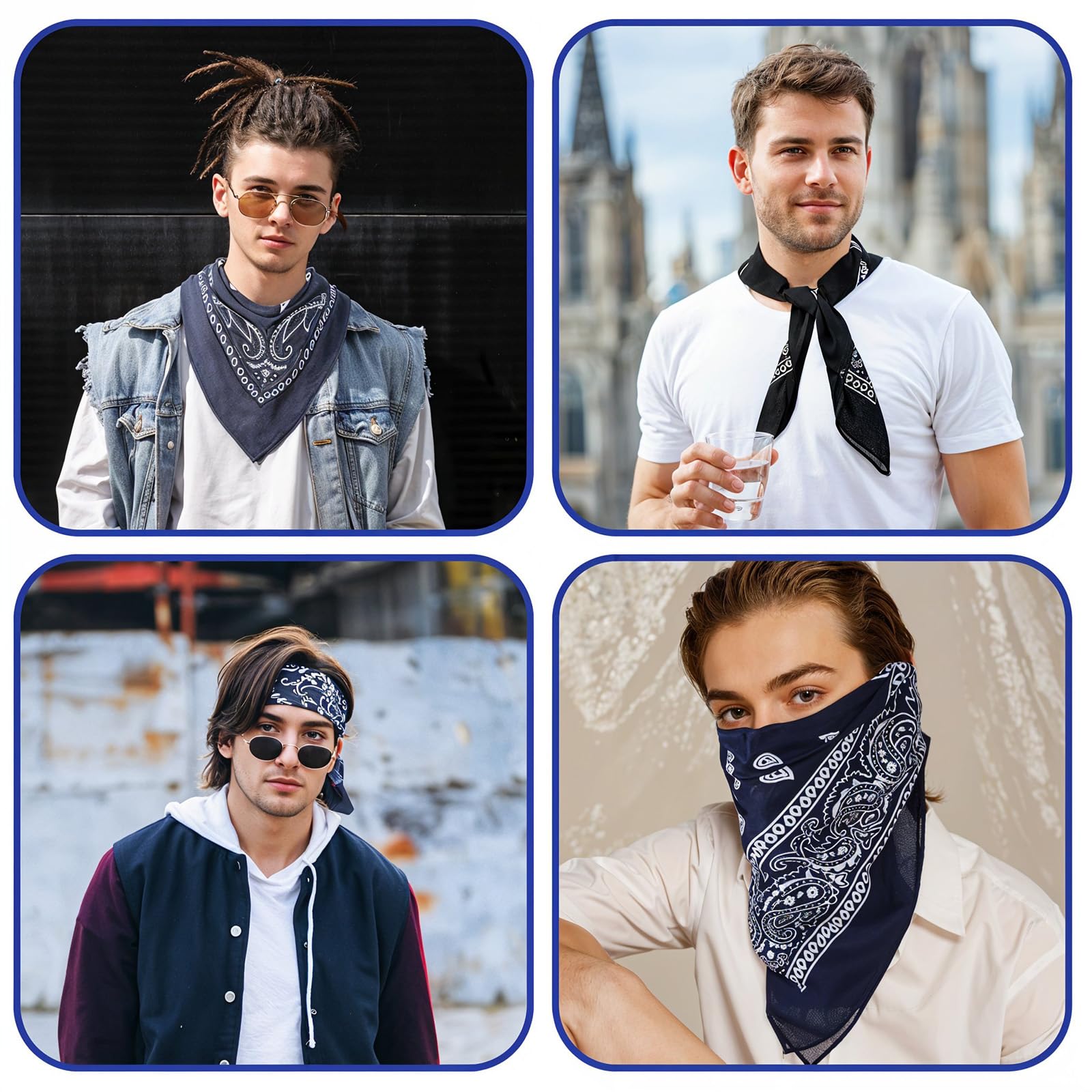 4 sztuki chusty na głowę dla kobiet i mężczyzn, wielofunkcyjna chustka bandana, unisex, 100% bawełna, do zawieszenia na głowie, szyi, dłoni, kieszeni lub talii (54 x 54 cm)