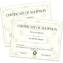 Pet Adoption Certificate - Adopt A Pet Certificate for Girl Boy - Golden Pet Adoption Party Decorations - Cat Dog Birthday Party Favors Supplies, 10 Adoption Certificates CC16