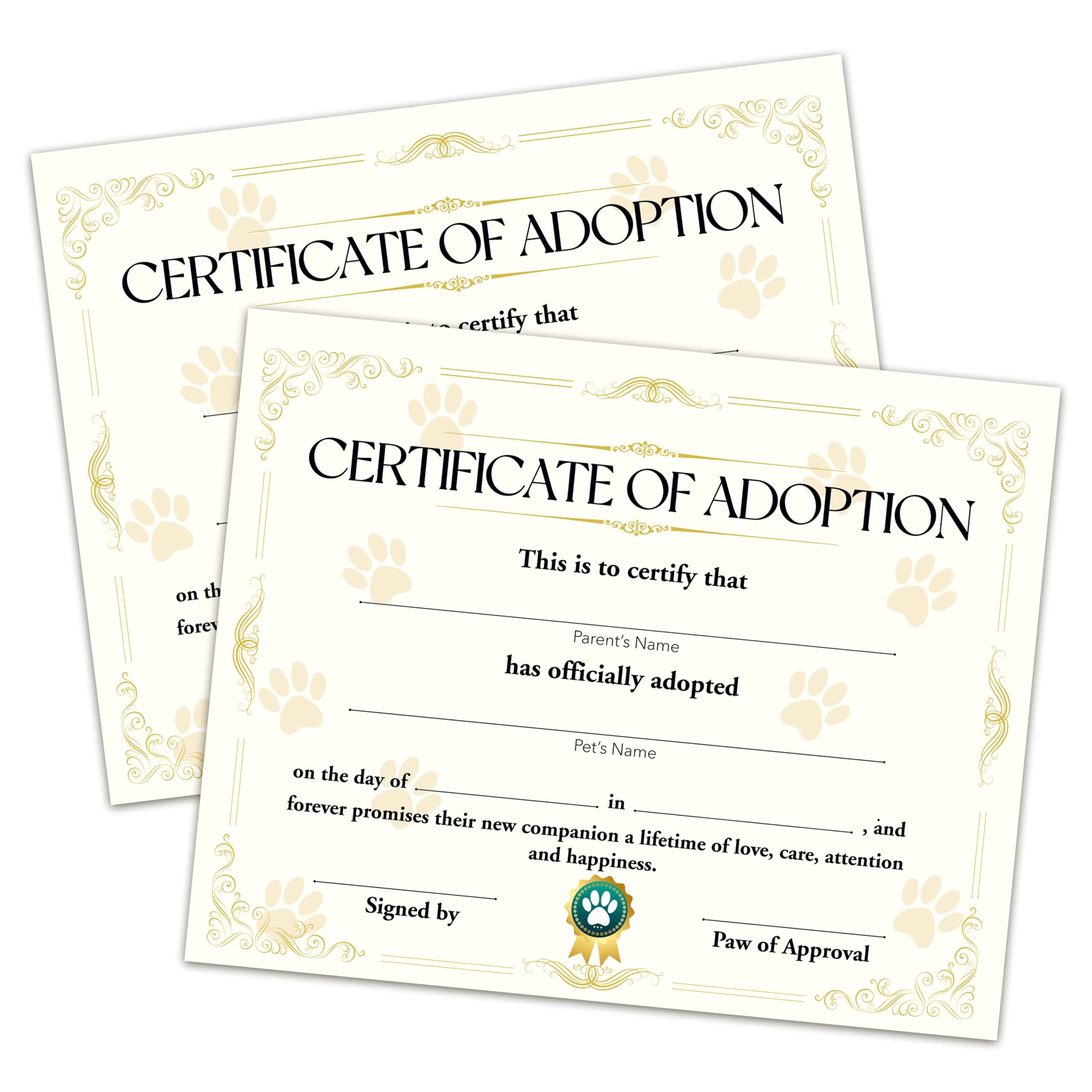 Disfuco Pet Adoption Certificate - Adopt A Pet Certificate for Girl Boy - Golden Pet Adoption Party Decorations - Cat Dog Birthday Party Favors Supplies, 10 Adoption Certificates (CC16)