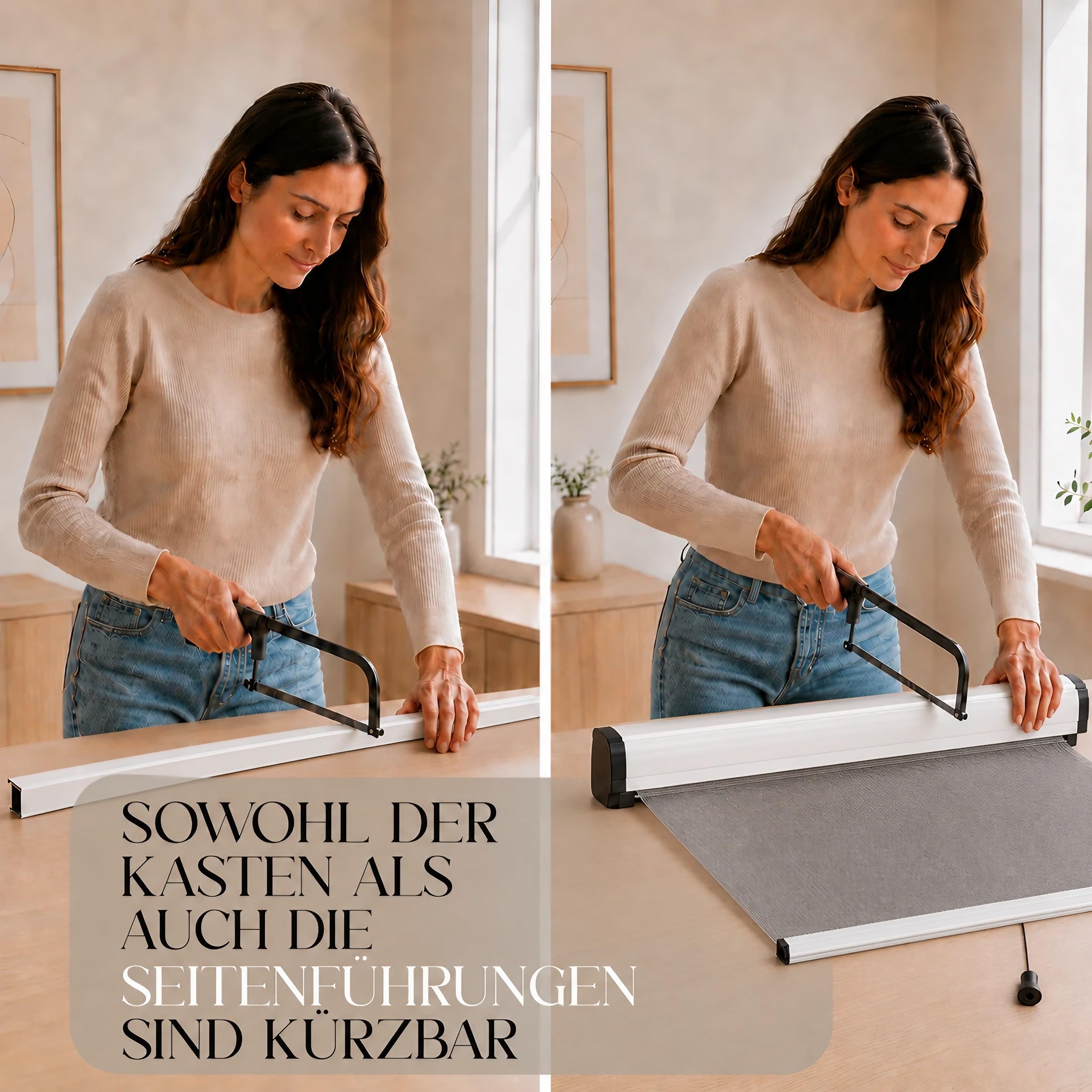 ESTO Insektenschutzrollo für Fenster, in Höhe und Breite zuschneidbar, Aluminiumrahmen, verschiedene Größen und Farben, Insektenschutznetz für Schiebe- und Flügelfenster (Weiß, 120 x 160 cm)
