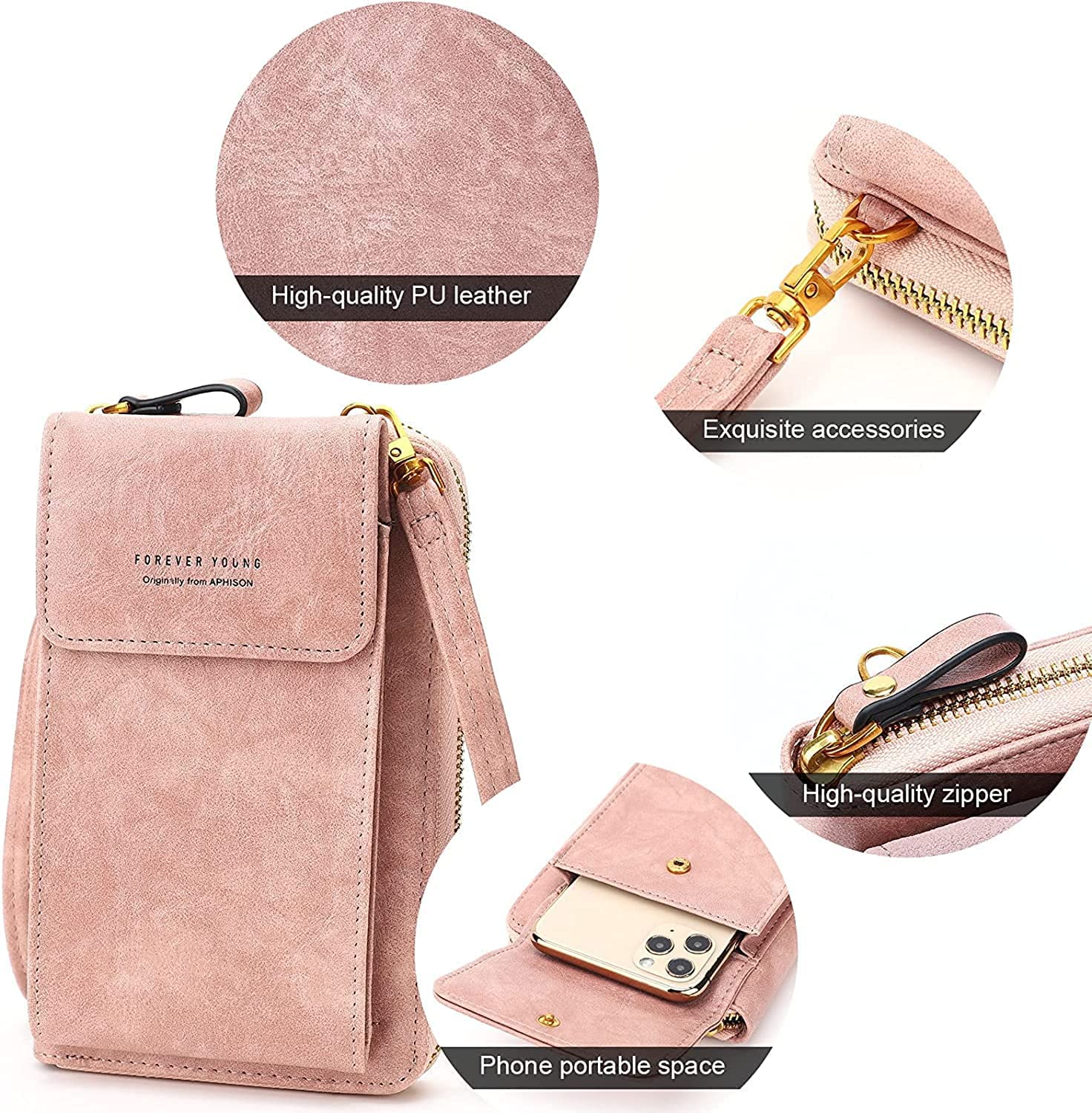 ZINLEY Phone Shoulder Bags Card Holder Wallet Purse Crossbody Purses Lightweight PU Leather Phone Wallet with Adjustable Strap & Card Slots 4