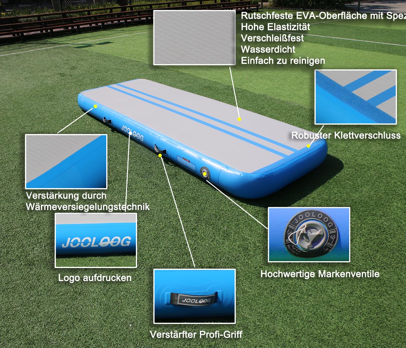Aufblasbare Gymnastikmatte 2-8m Turnmatte, 10/20cm Dicke Air Matte mit Pumpe, Tumbling Matten für Yoga, Fitness, Zuhause & Garten