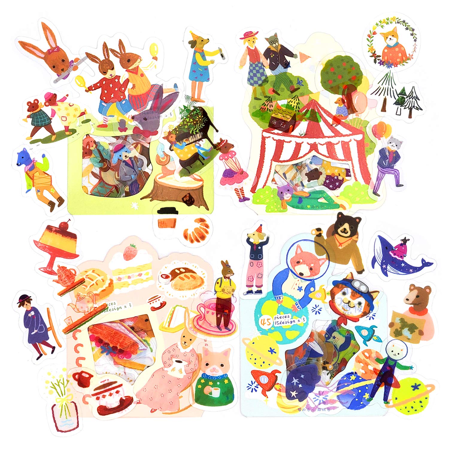 4 Packs Scrapbook Stickers Cute Animals Stickers Kawaii Stickers Journal Sticker Decoration Sticker Cartoon Woodland Animal Decals for Scrapbooking Diary Album DIY Arts and Crafts (Fairytale)