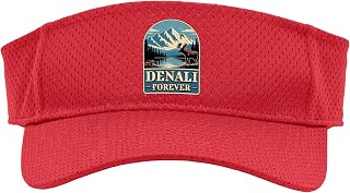 US Denali National Park Retro Outdoors Hiking Sport Sun Visor, Youth, One Size, Red
