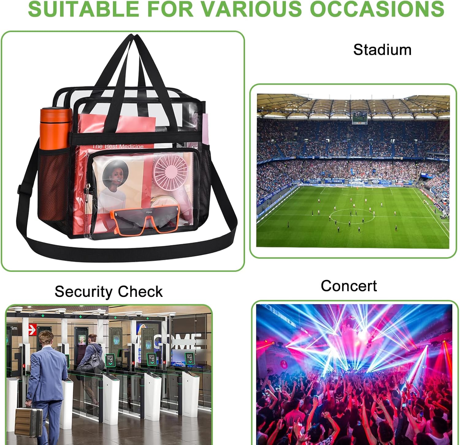 Oraben Clear Tote Bag Clear Bag Stadium Approved 12x6x12 Stadium Bag for Work, Sports Games,Gym - Image 7