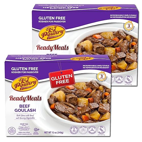 KJ Poultry Kosher para la Pascua sin gluten, estofado de gulash de ternera con verduras (paquete de 2) preparado para entrada totalmente cocida,