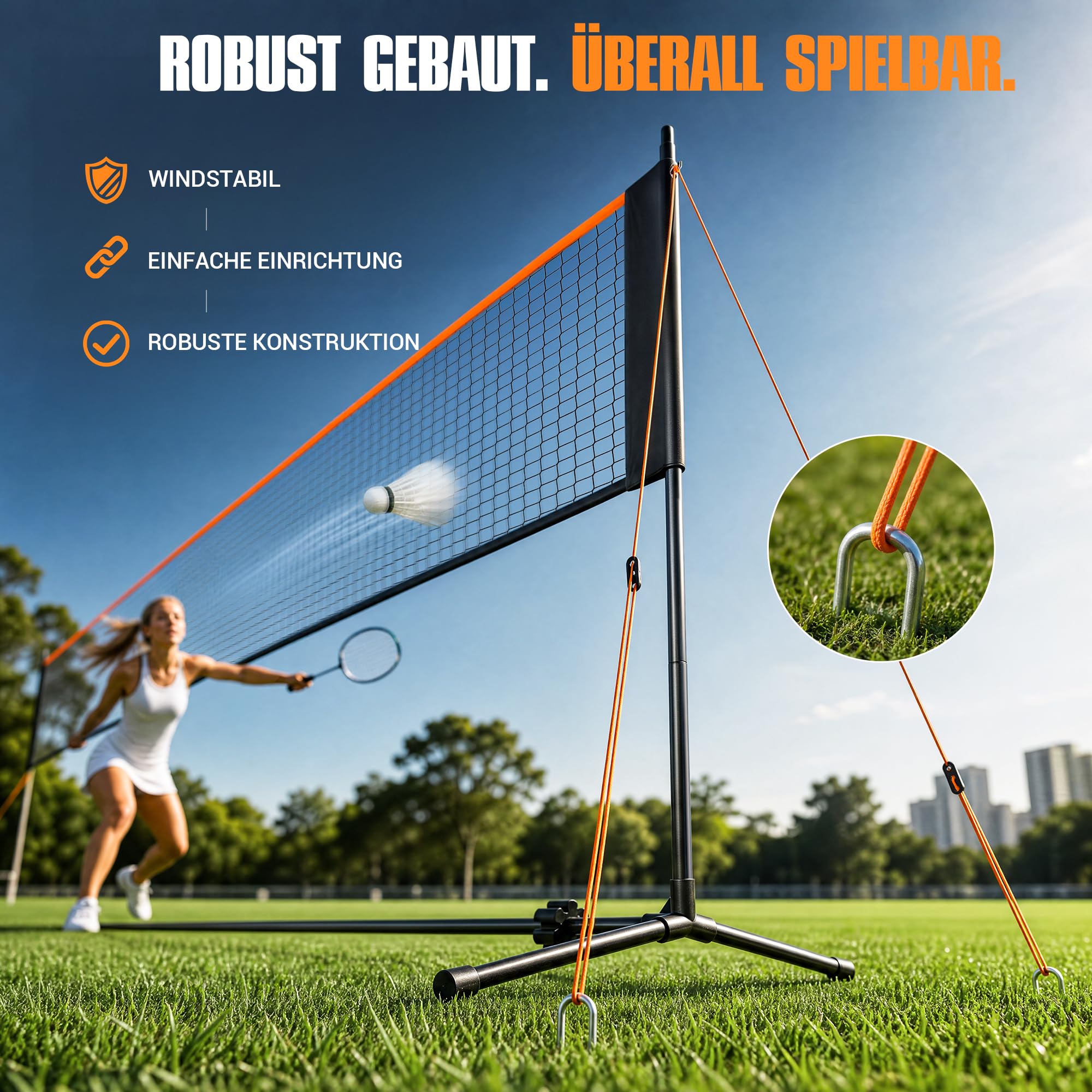 5-in-1 Sportnetz tragbar, 4m Volleyballnetz Höhenverstellbar, All-in-One Badmintonnetz, Tennisnetz, Pickleball Netz für Garten, Outdoor & Strand, inklusive Erdnägeln & Tasche