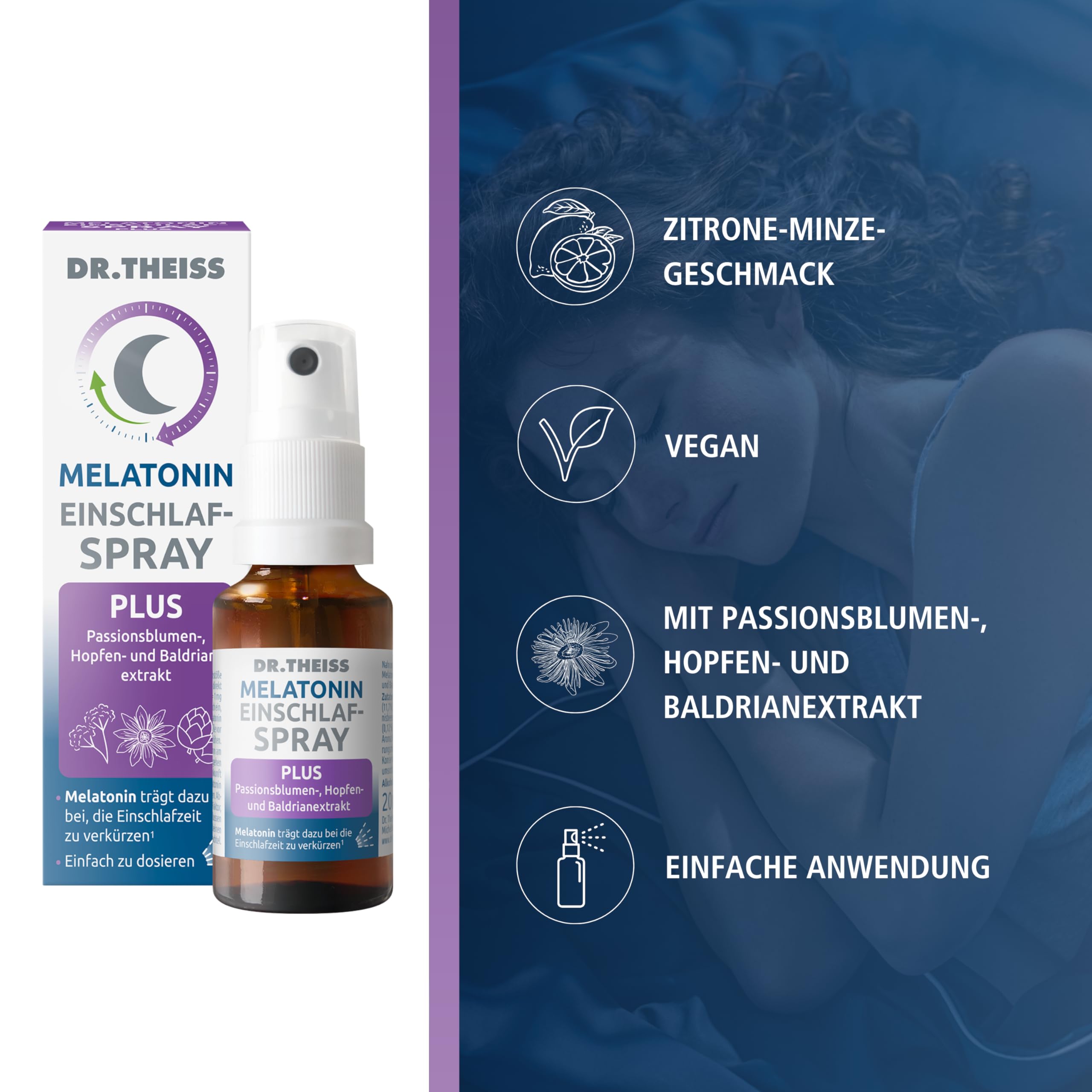Dr. Theiss Melatonin Einschlaf-Spray Plus Passionsblumen-, Hopfen- und Baldrianextrakt, 40 ml Lösung