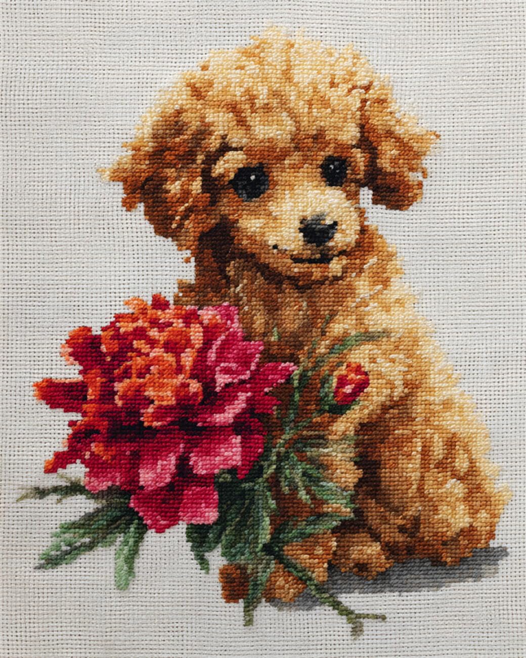 AxiangziK DIY Stamped Cross Stitch Kits Poodles and Flowers 11CT 80x100cm