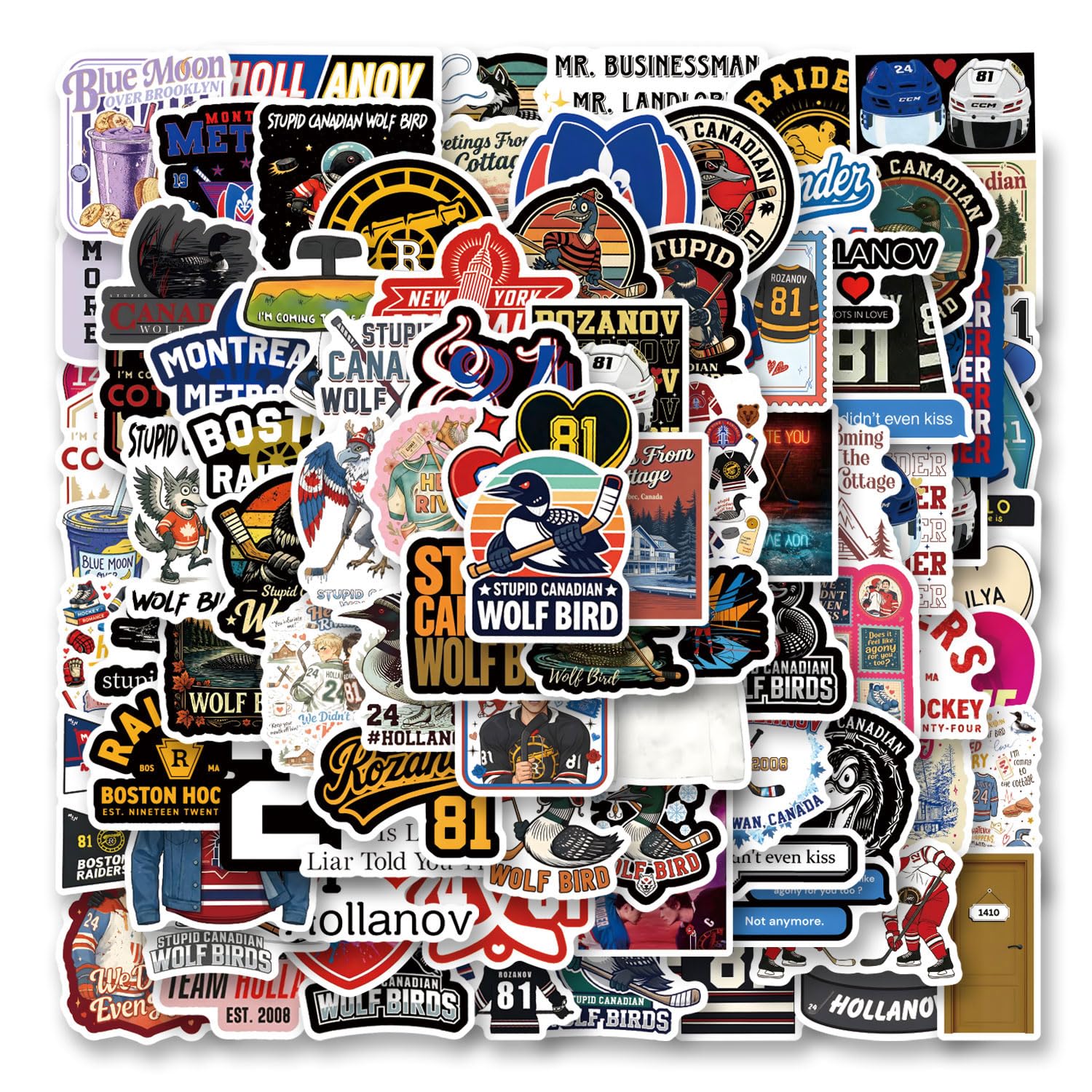 110Pcs Stupid Canadian Wolf Bird Stickers Funny Heated Hockey Romance Books Sticker Aesth…