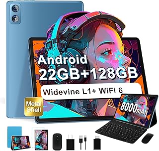 Dghrti Android Tablet, 22GB RAM + 128GB ROM/TF 2TB, 10 Inch, 8000mAh, WiFi 5G, 8 Cores 2.0Ghz, Face ID, Widevine L1, BT5….