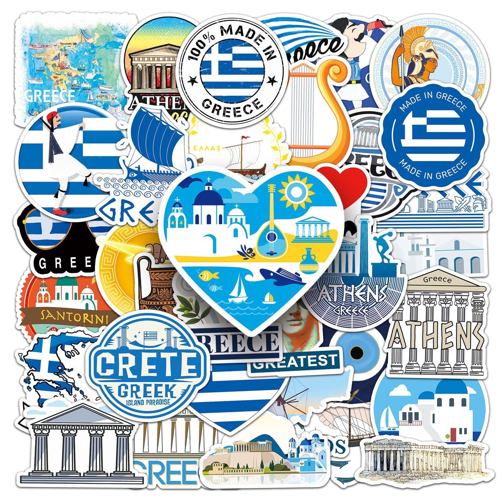 50 PCS Outdoor Travel in Greece Stickers PVC Waterproof Stickers,Water Bottles Stickers,Vinyl Stickers for Laptop,Skateboard,Luggage Decal,Motorcycle,Bicycle. Stickers for Teens Girls Kids.