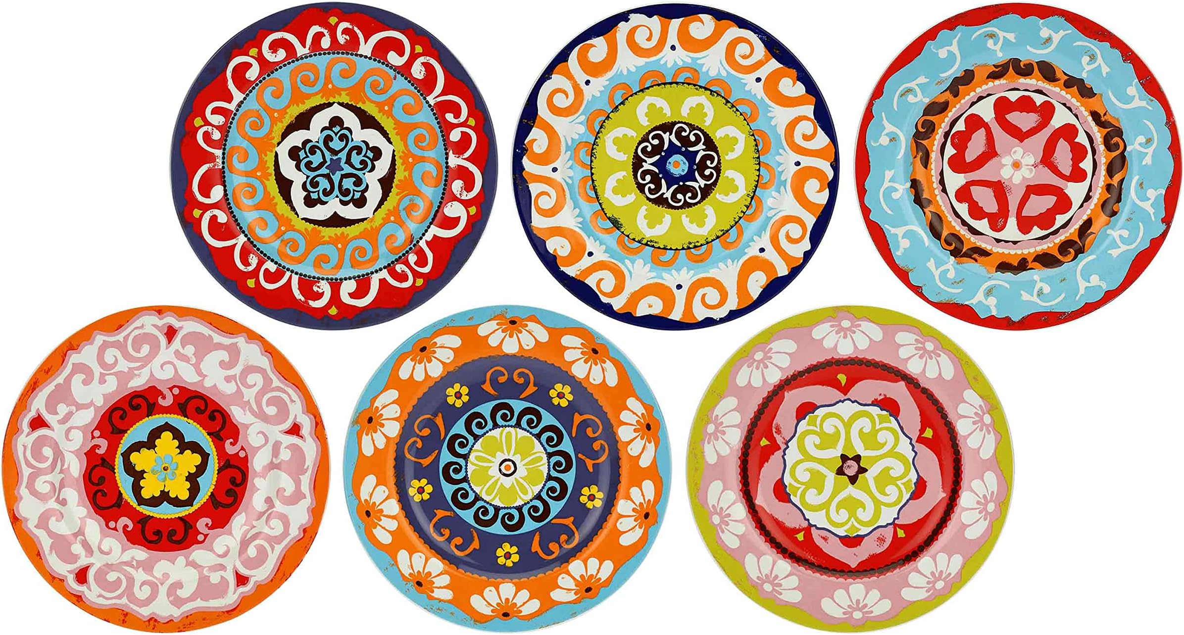 Nador Mix Salad Plate, Porcelain, Multicolour, 20.5cm, Pack of 6 - Stoneware