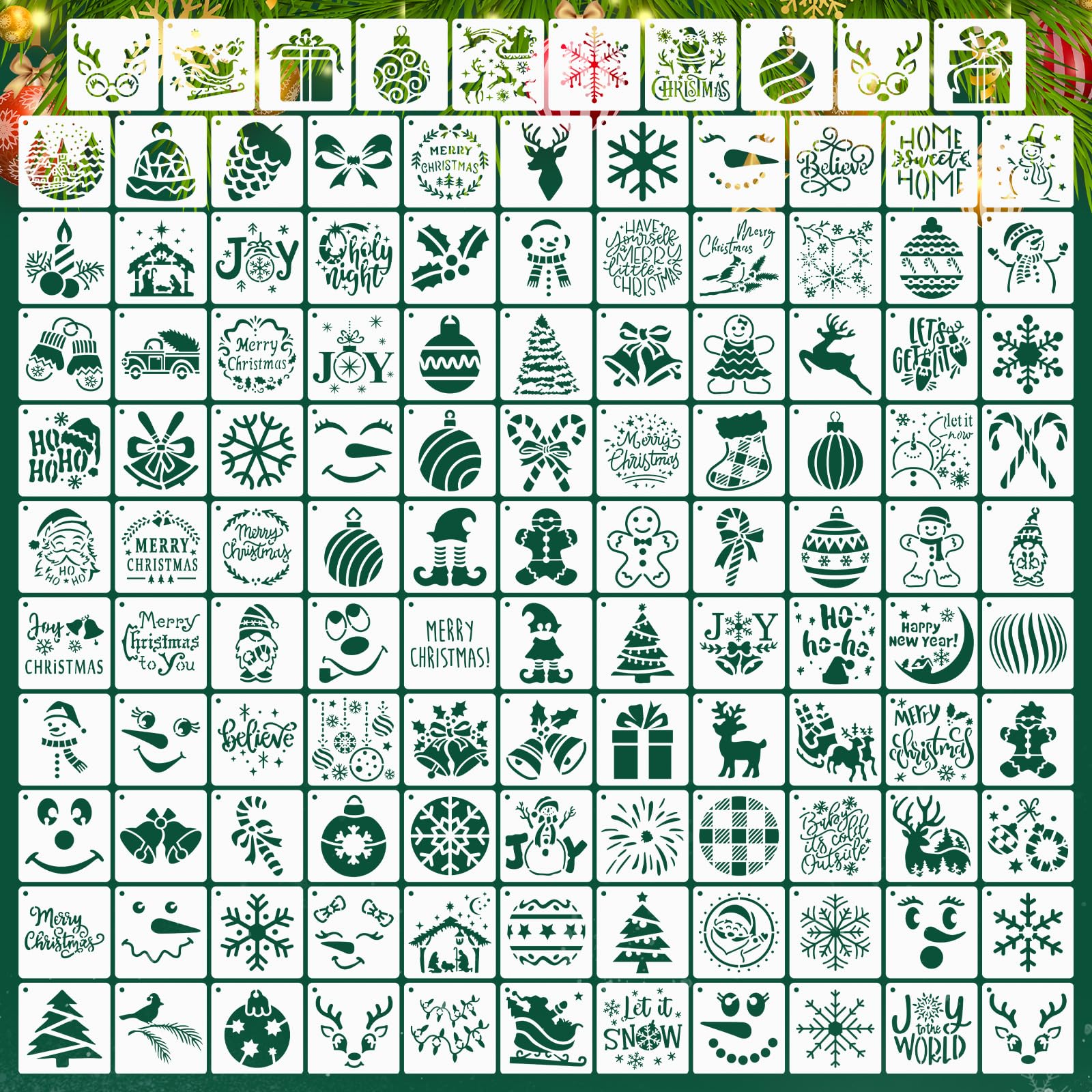 120 Pezzi Stencil Natalizi, 7,6x7,6cm Riutilizzabili Buon Natale Modelli Stencil Per Dipingere Su Legno Parete Porta Carta Cartoncino Album Disegno