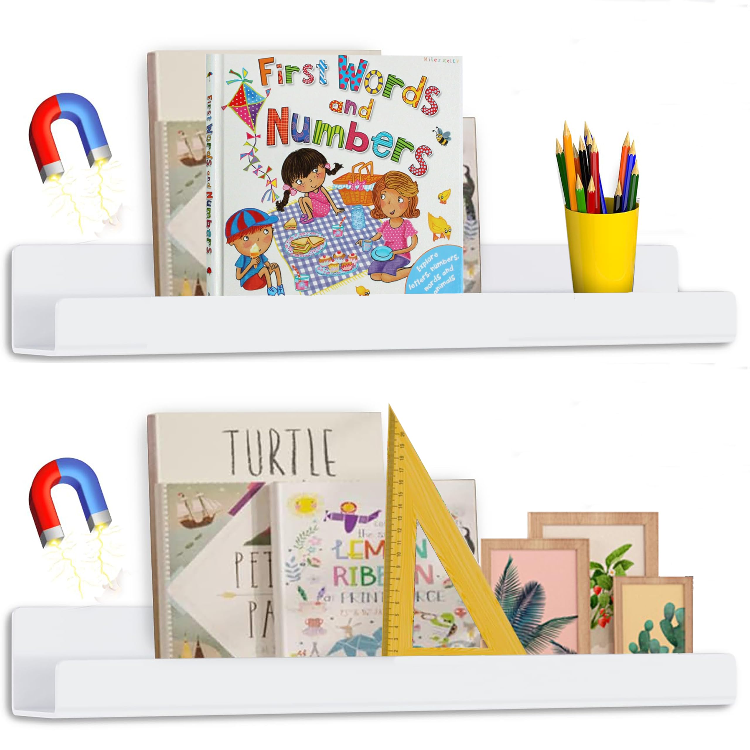 2 Pcs White Magnetic Shelf for Whiteboard,Refrigerators and Other-43cm
