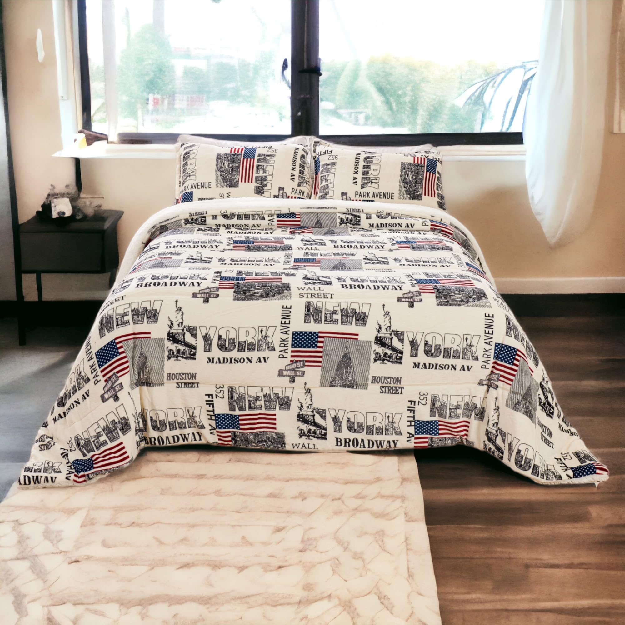 TIENDA EURASIA - Edredón Nórdico con Borreguito, Estampado Moderno, Ideal para Invierno, Tacto Suave y Confortable, Conjunto de Edredón y Funda de Almohada (Cama 90/105-180 x 240 cm, Estampado)