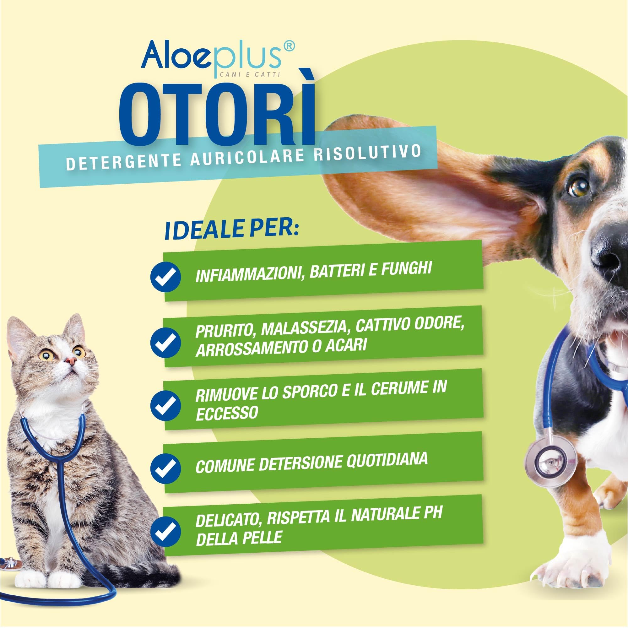 Aloeplus Otorì Detergente Orecchie Cane 125ml - per Pulizia Orecchie Cane e Gatti, 100% Naturale Aloe Arborescens BIO, Tea Tree Oil, Azione Emolliente e Lenitiva Contro Prurito Cane e Infiammazioni