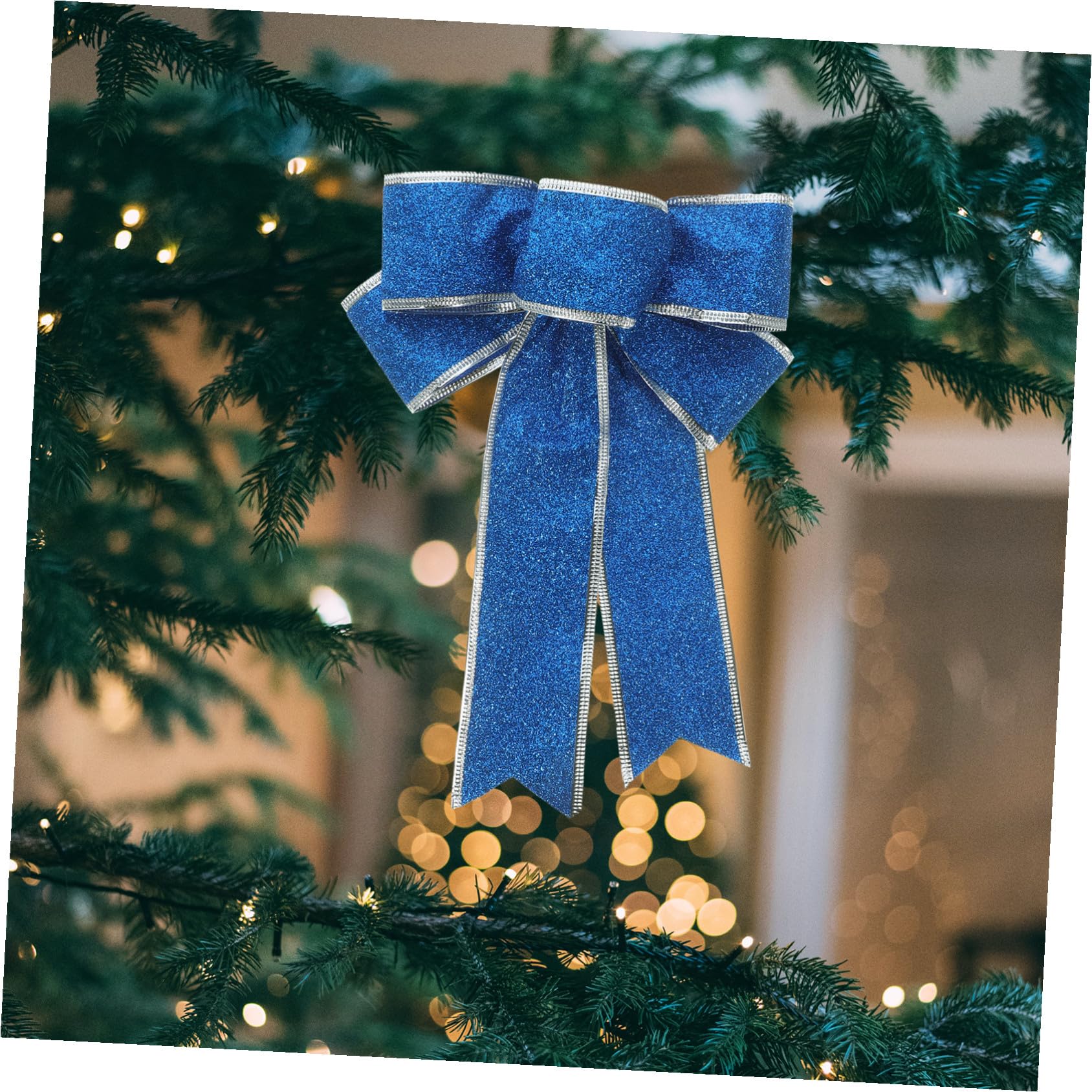 5 Piezas Lazos de Tela Brillantes para Navidad de Unidades Azul Decoración para Árbol Regalos y Ambiente