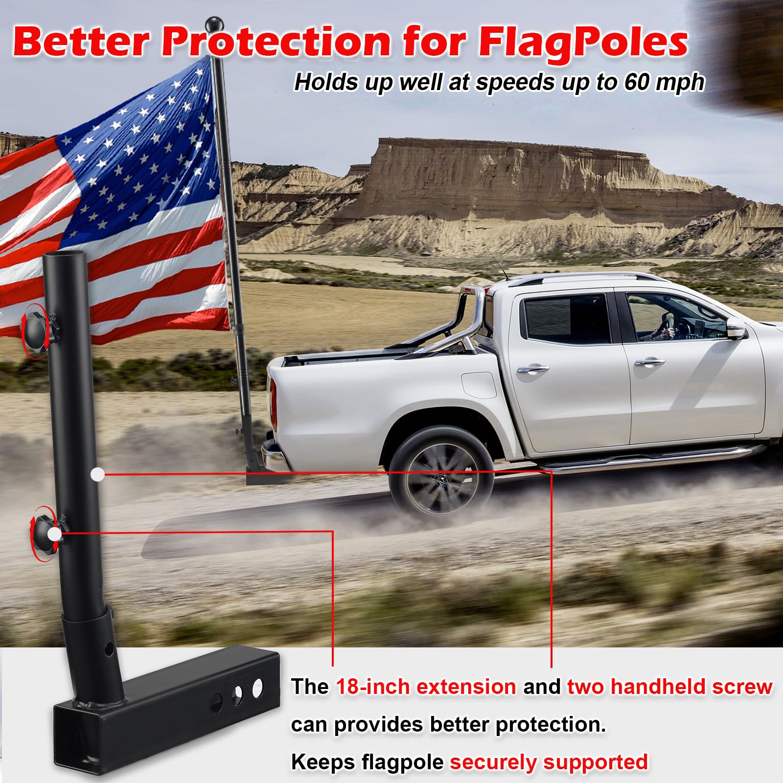Hitch Flag Pole Holder - Universal Fit Heavy Duty Trailer Hitch Flag Pole Holder Mount for Truck,Compatible with Jeep, Truck, SUV, RVs,UTVs, ATVs ,Pickup