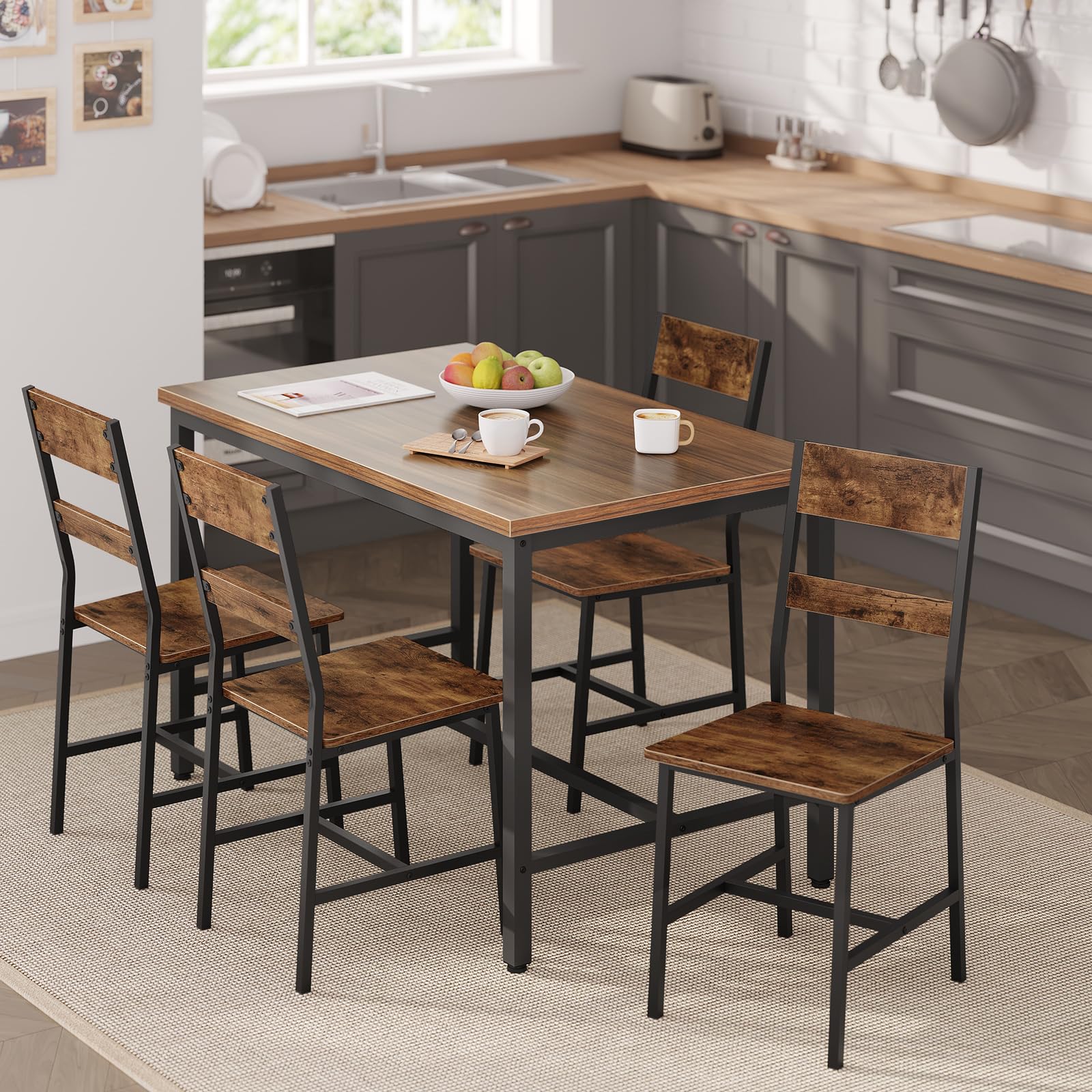 Esszimmerstühle 2er Set, Küchenstühle, Wohnzimmerstühle, mit Metallrahmen, ergonomischer Stuhl,für Küche Wohnzimmer Balkon, Industriestil, Rustikales Braun, K0027EZS-2