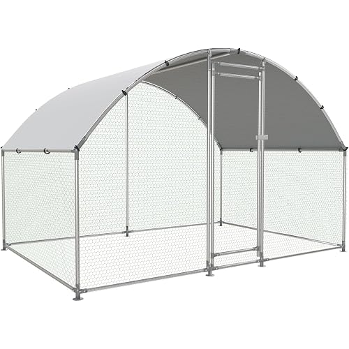 HEYTOWN Large Metal Chicken Coop with Run, Walk-in Dome Roof Poultry Cage with Waterproof & Anti-UV Cover for Yard for Ducks & Rabbits