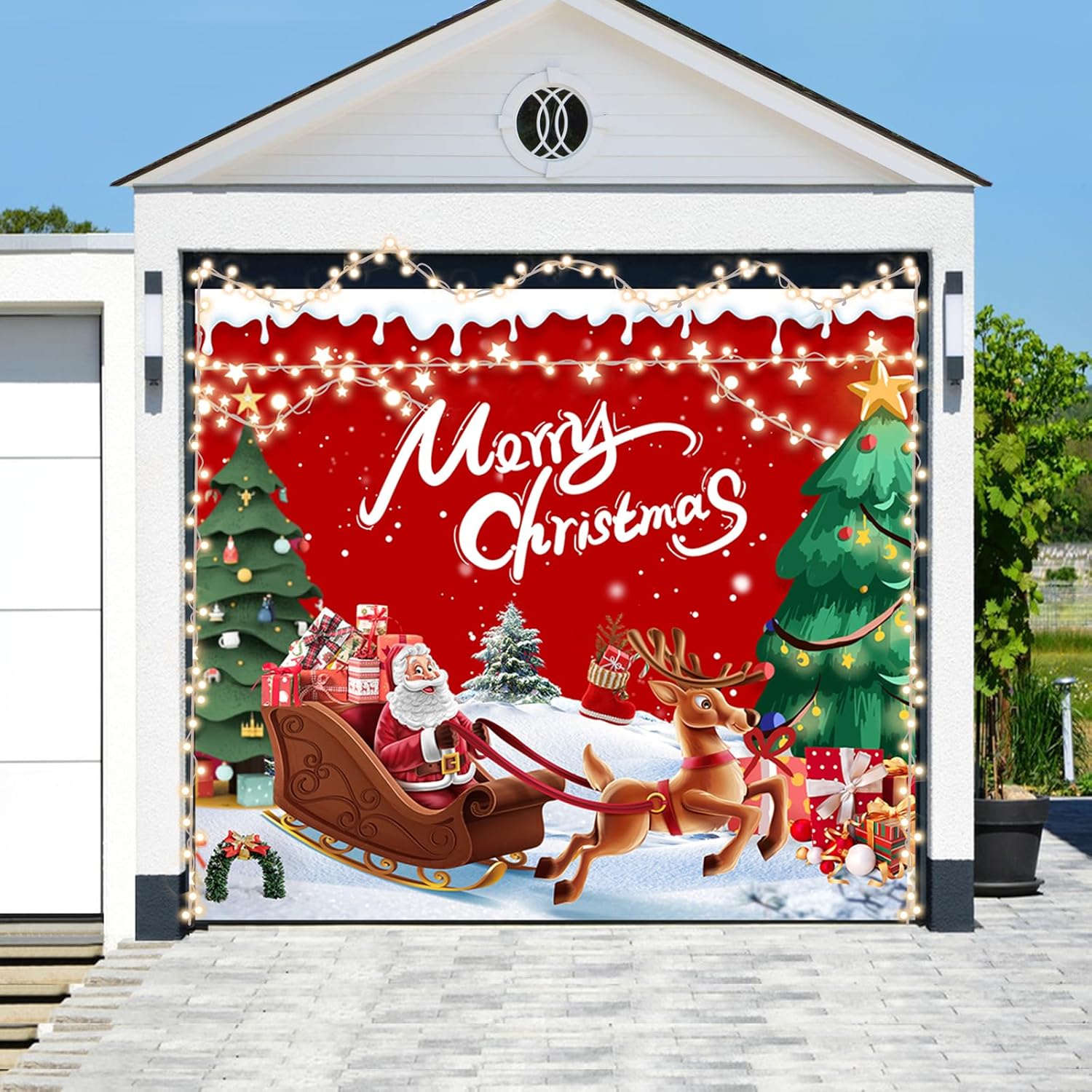 YEATEM Christmas Garage Door Decorations, 8x7FT Merry