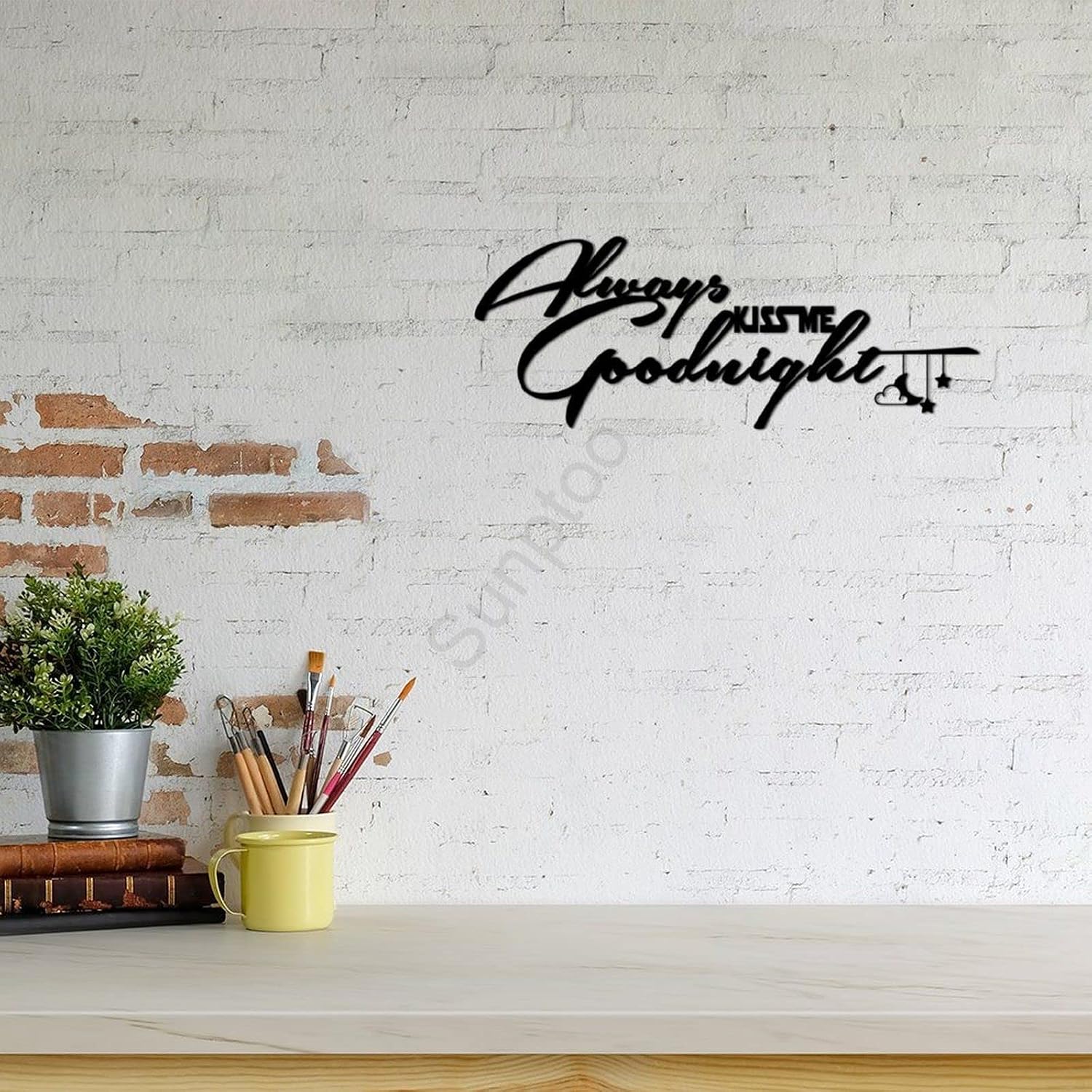 Personalized Metal Sign Always Kiss Me Goodnight 3D Cutout Wall Metal Sign Art Metal Sign Wall Art for Modern Rustic Farmhouse Front Door Indoor Outdoor Living Room Bedroom