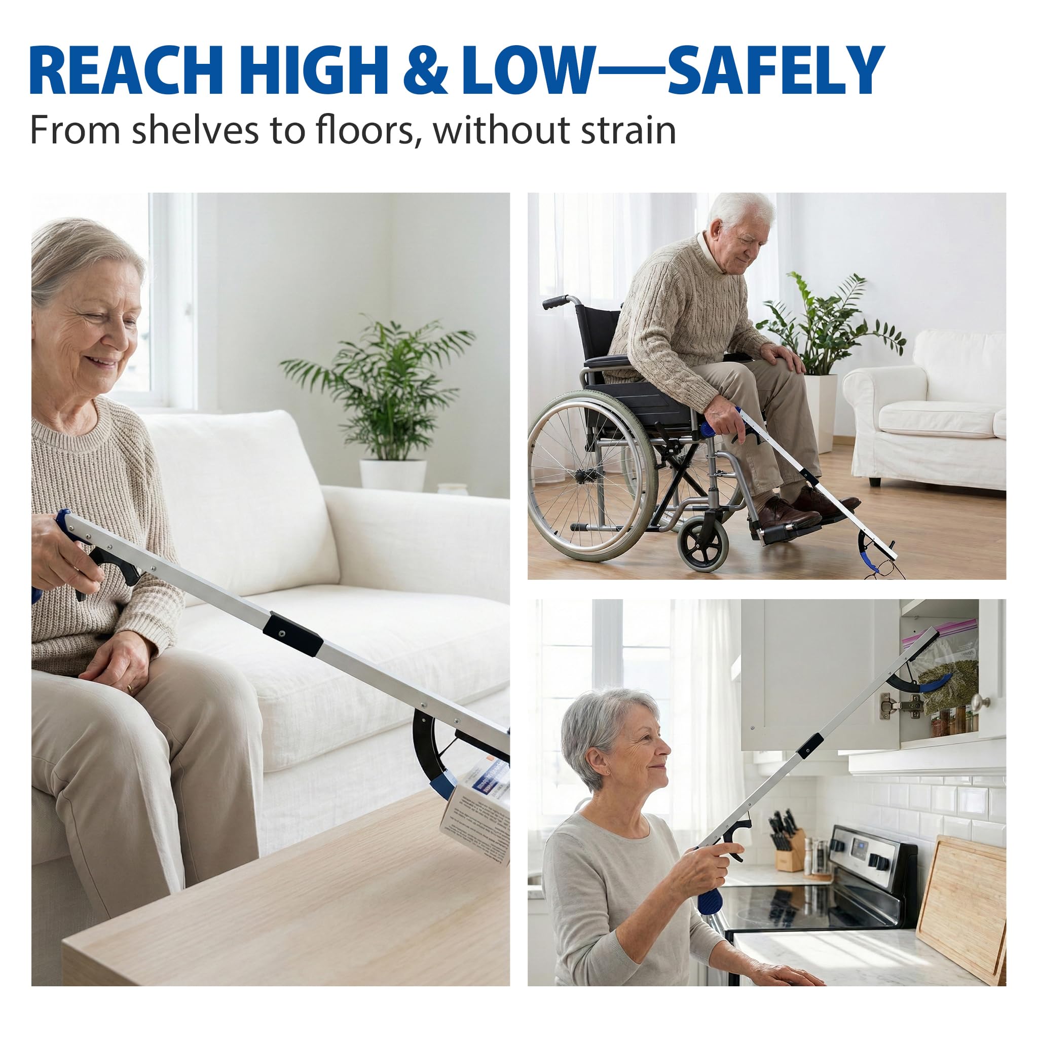 Blue Jay An Elite Healthcare Brand Nothing Beyond Your Reach Składany chwytak Reacher Długie narzędzie ręczne ze składanym uchwytem z magnetyczną końcówką | Długi ręczny uchwyt 81 cm