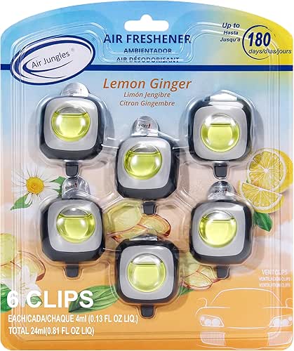 Air Jungles Lemon Ginger Scent Car Air Freshener Clip, 6